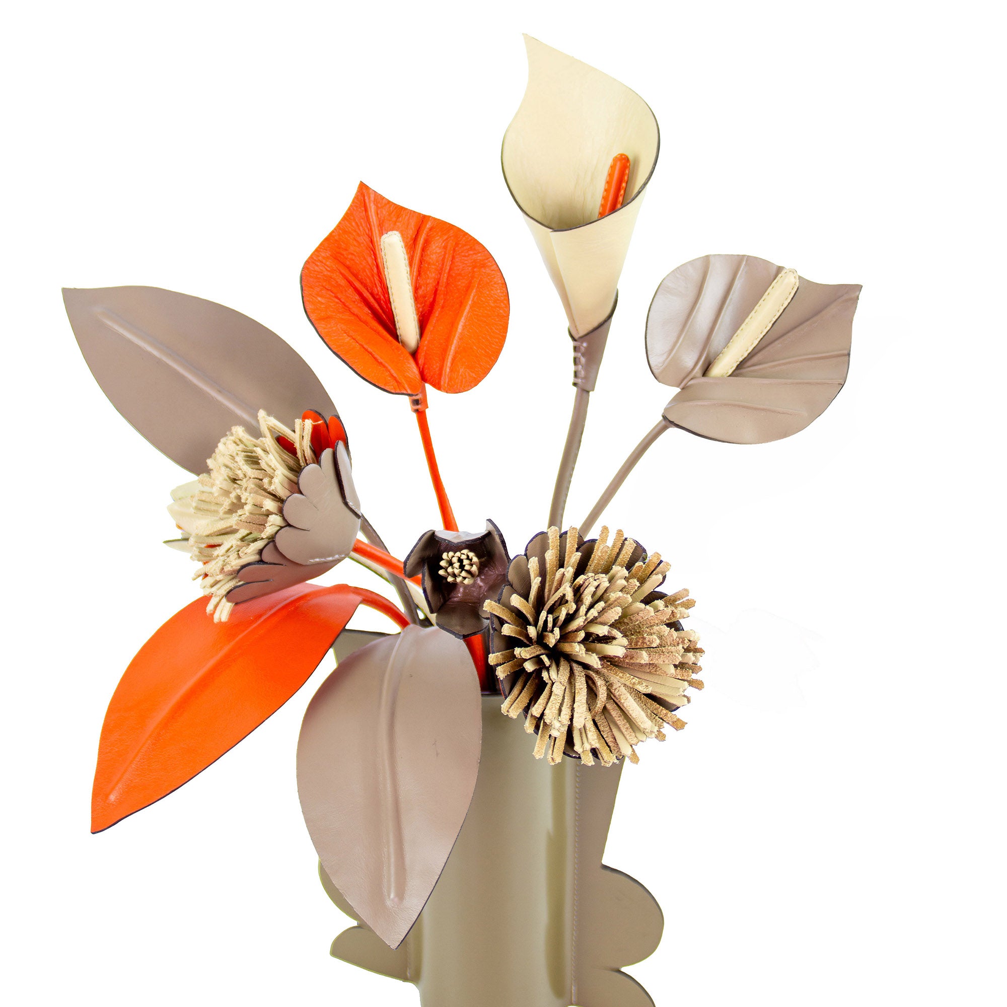 Floral Arrangement in Cream and Ochre Leather