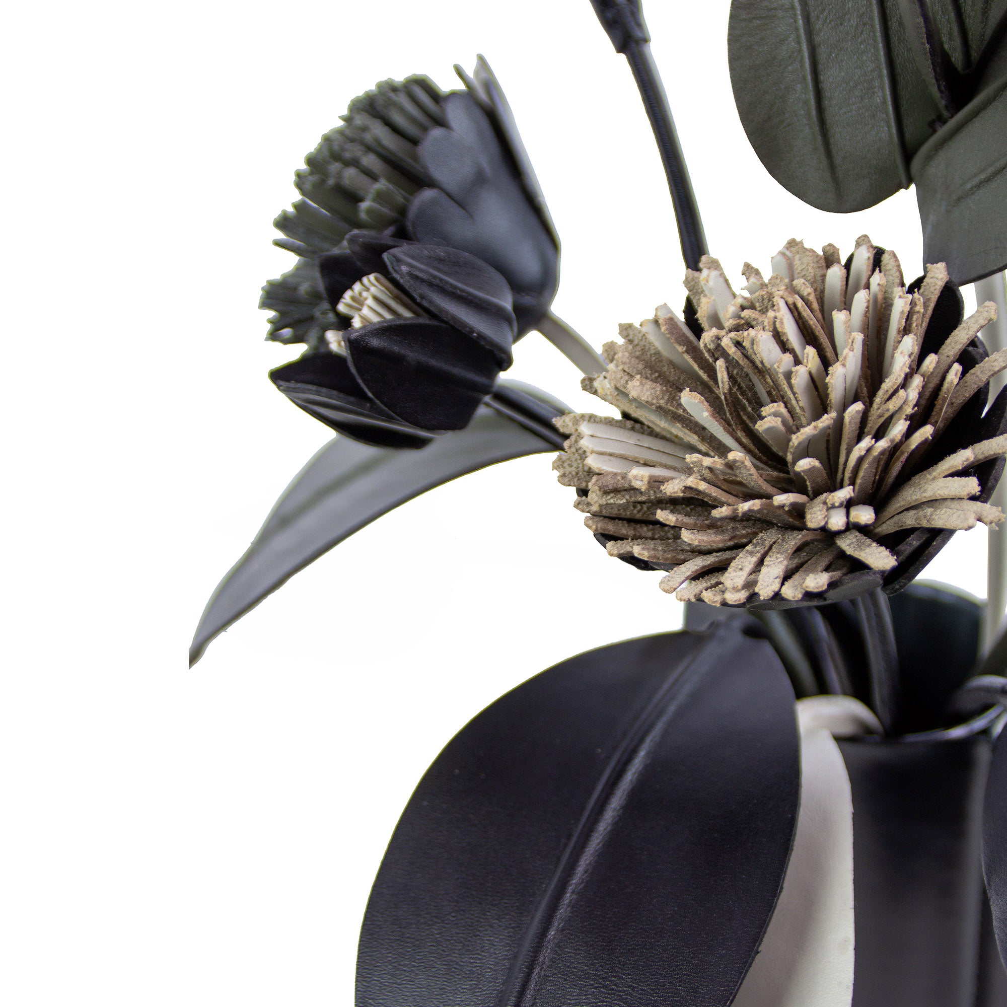 Green and Black Leather Floral Arrangement