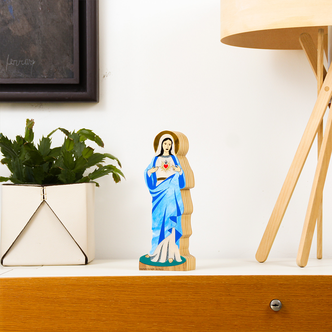 Wooden Sculpture Sacred Heart of Mary Sacred Patricia Maranhão