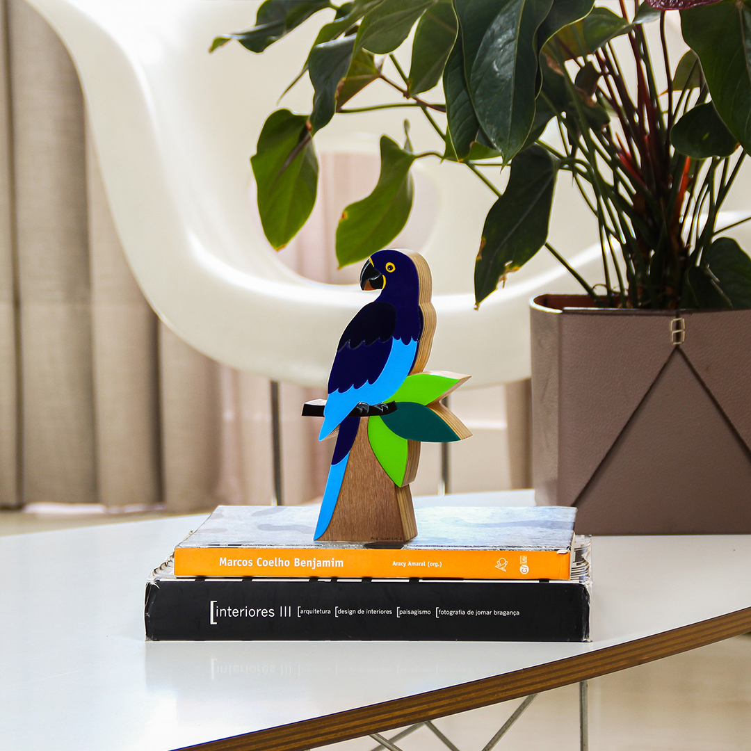 Blue Macaw Wood Sculpture by Patricia Maranhão
