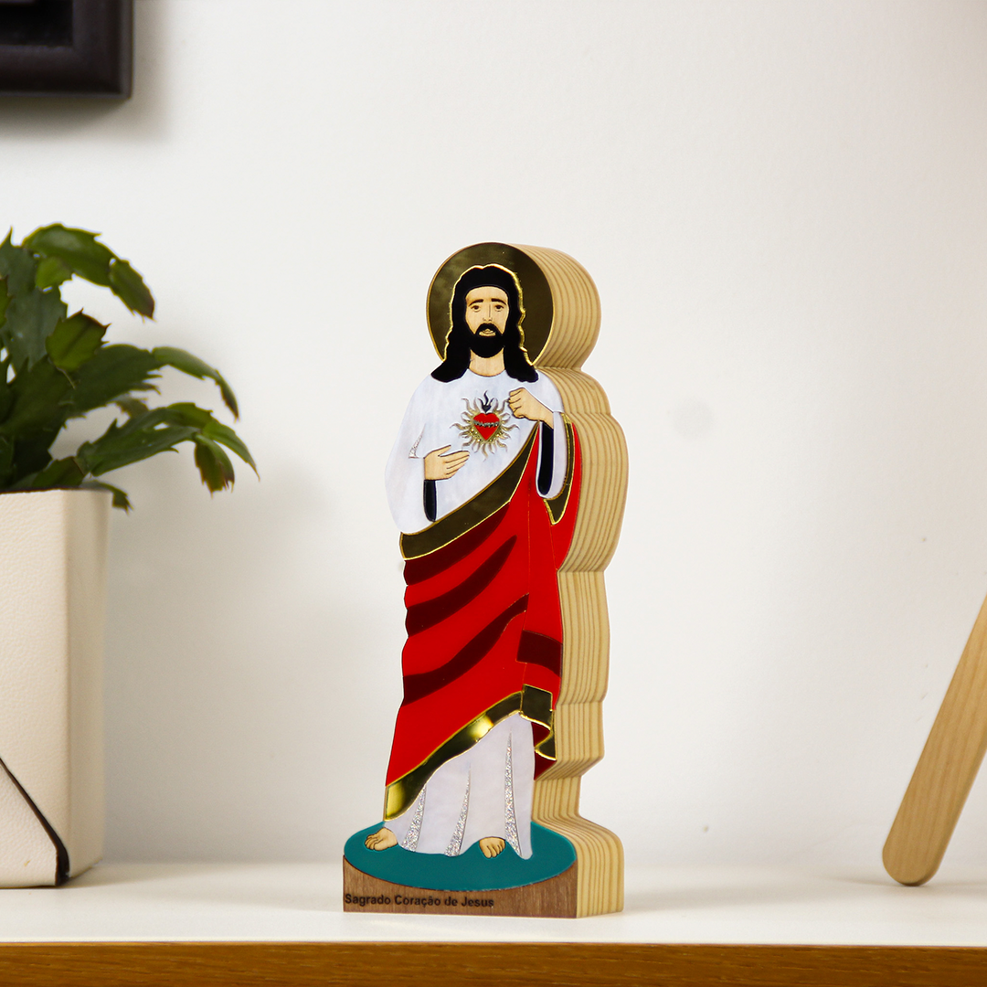 Escultura de Madeira Sagrado Coração de Jesus Sacro Patricia Maranhão