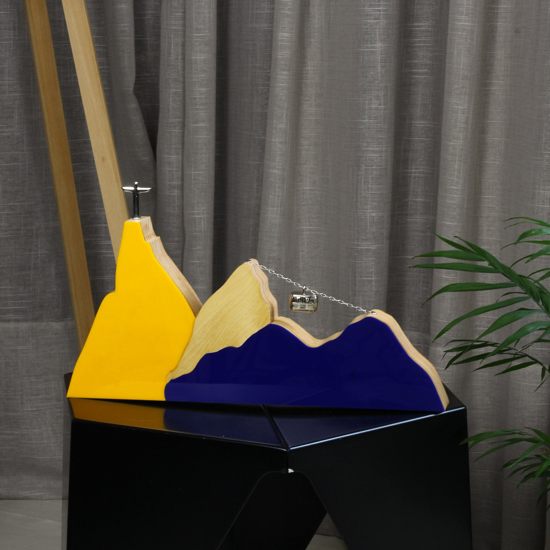 River Landscape Sculpture Lux in Yellow and Indigo Wood (L)