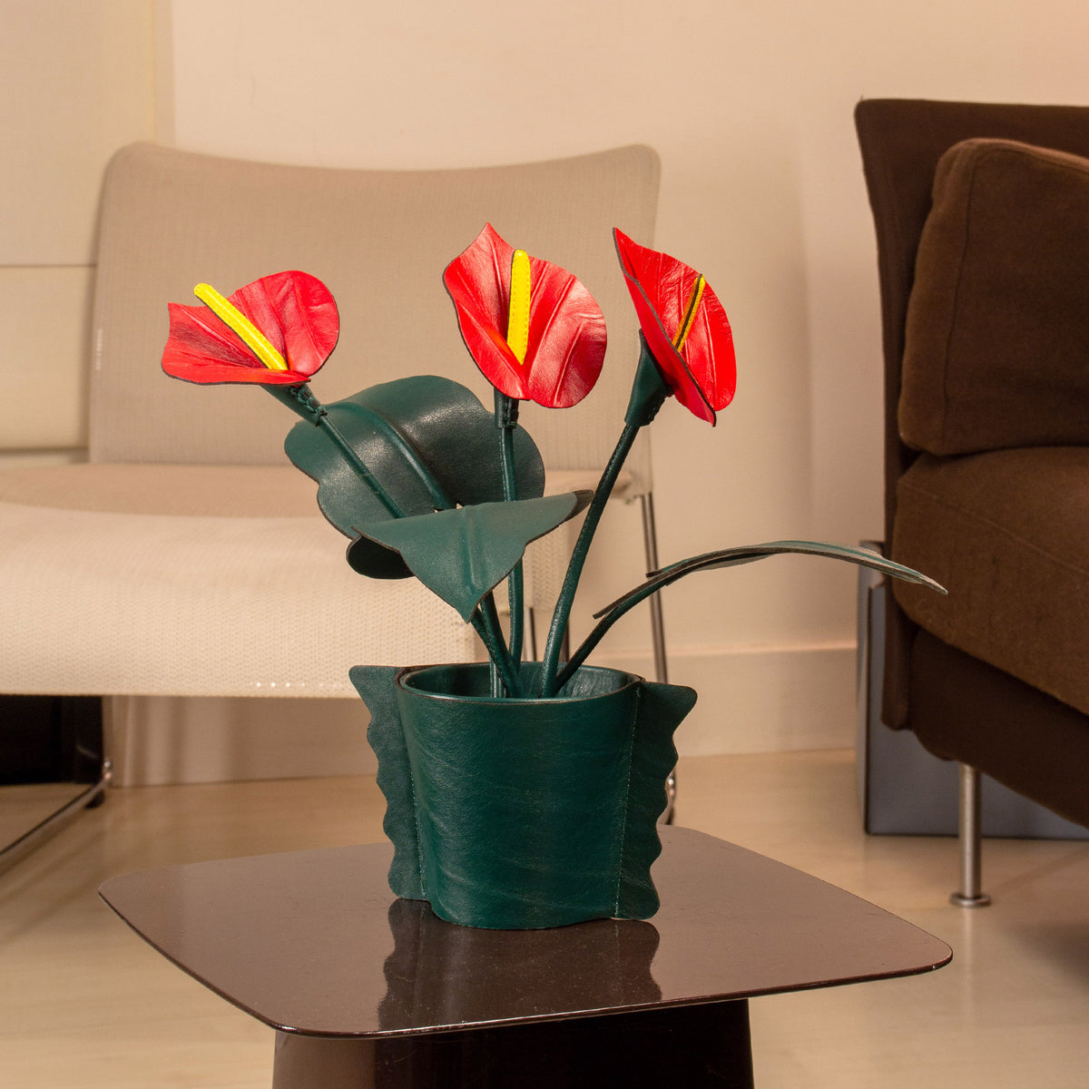 Anthurium in Leather Pot