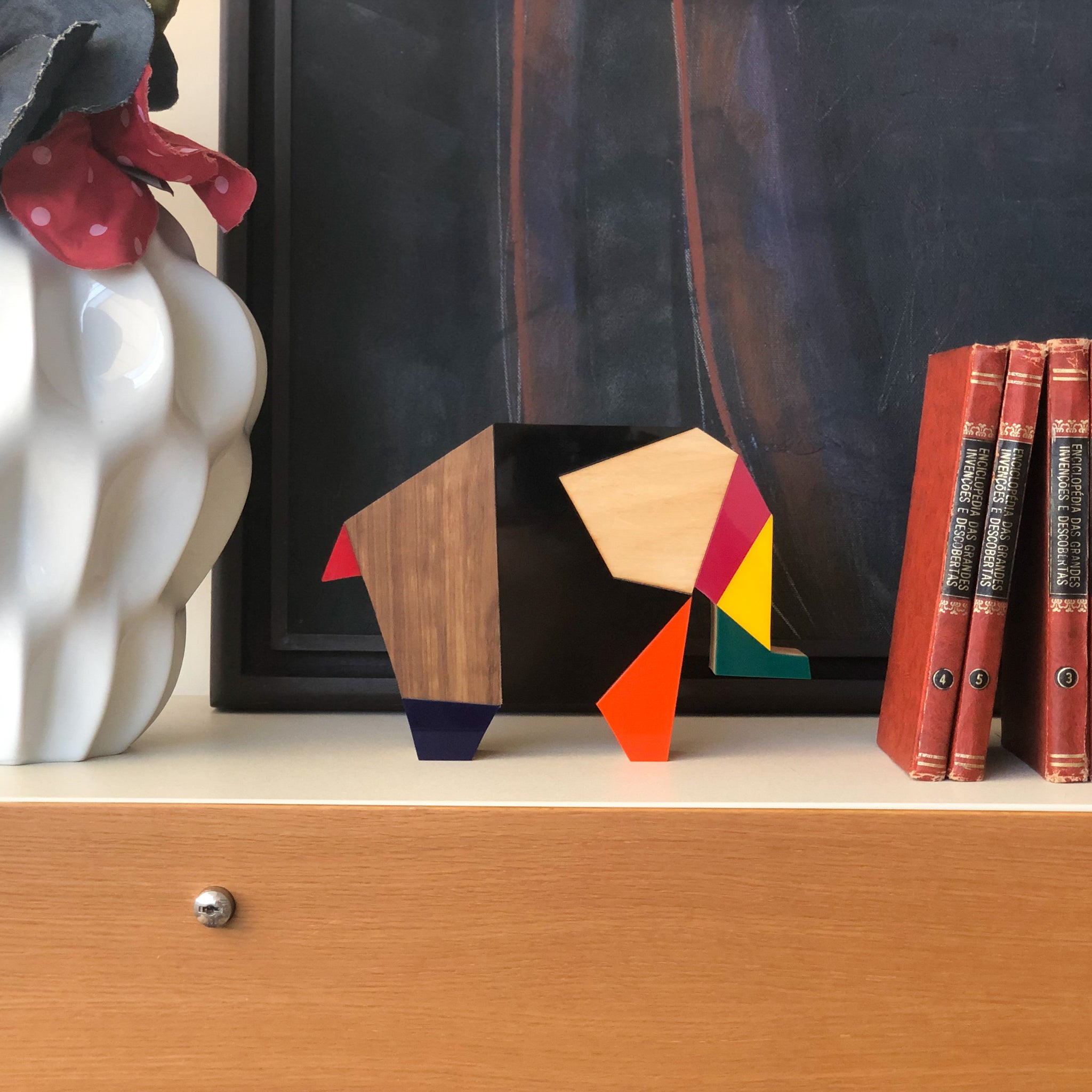 Geo Elephant Color Wooden Sculpture Patrícia Maranhão