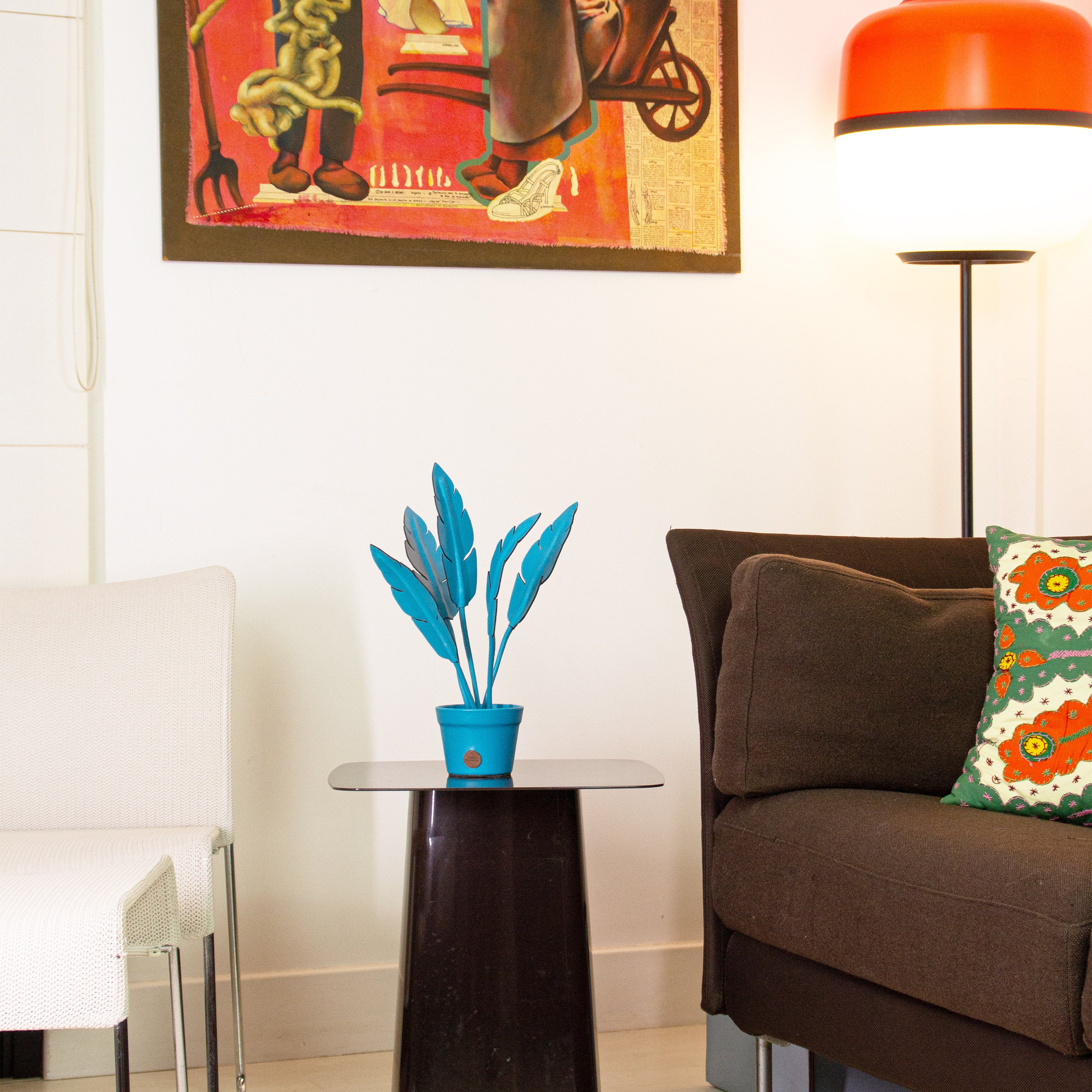 Turquoise Banana Plant Pot in Leather by Patrícia Maranhão