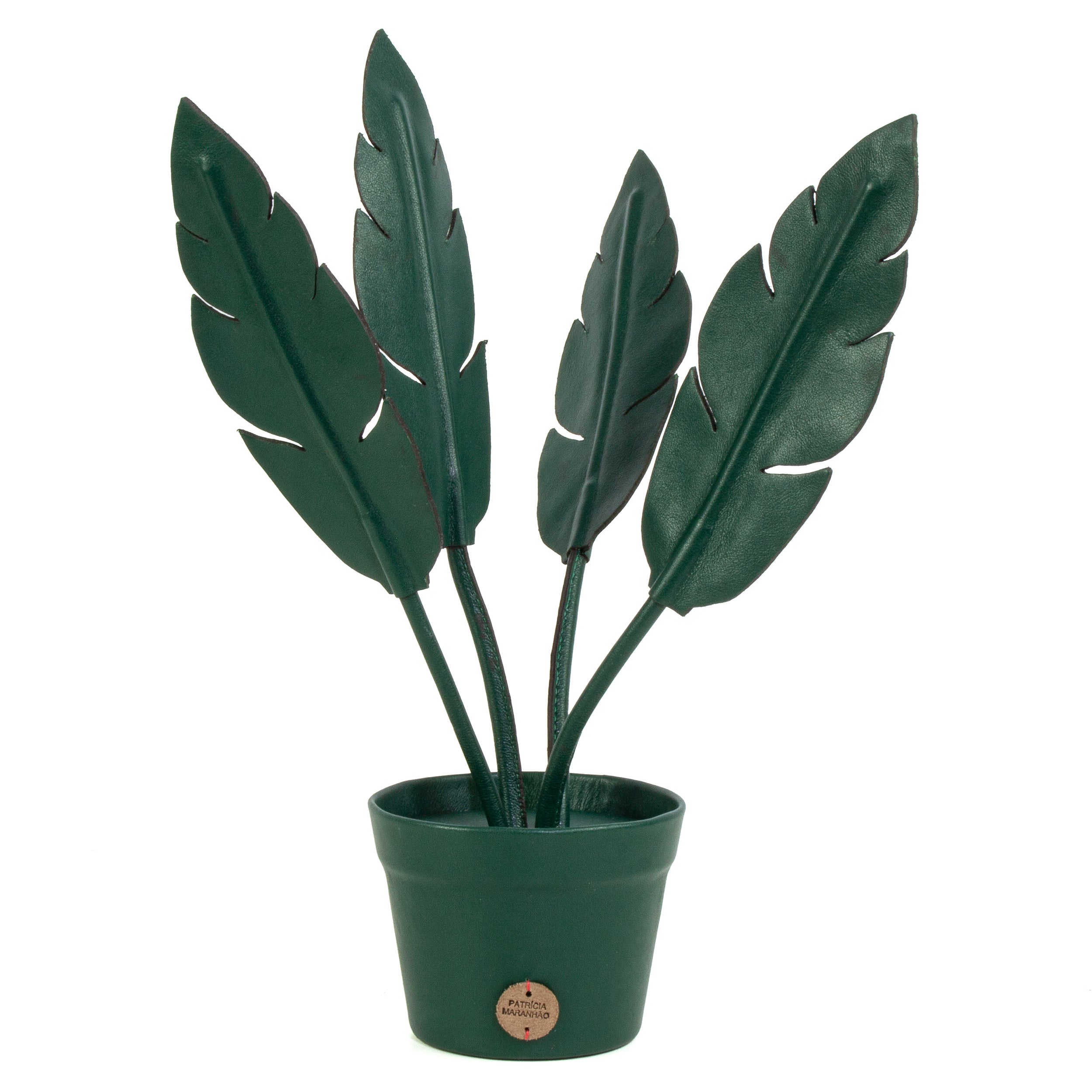 Green Banana Plant Pot in Leather by Patrícia Maranhão