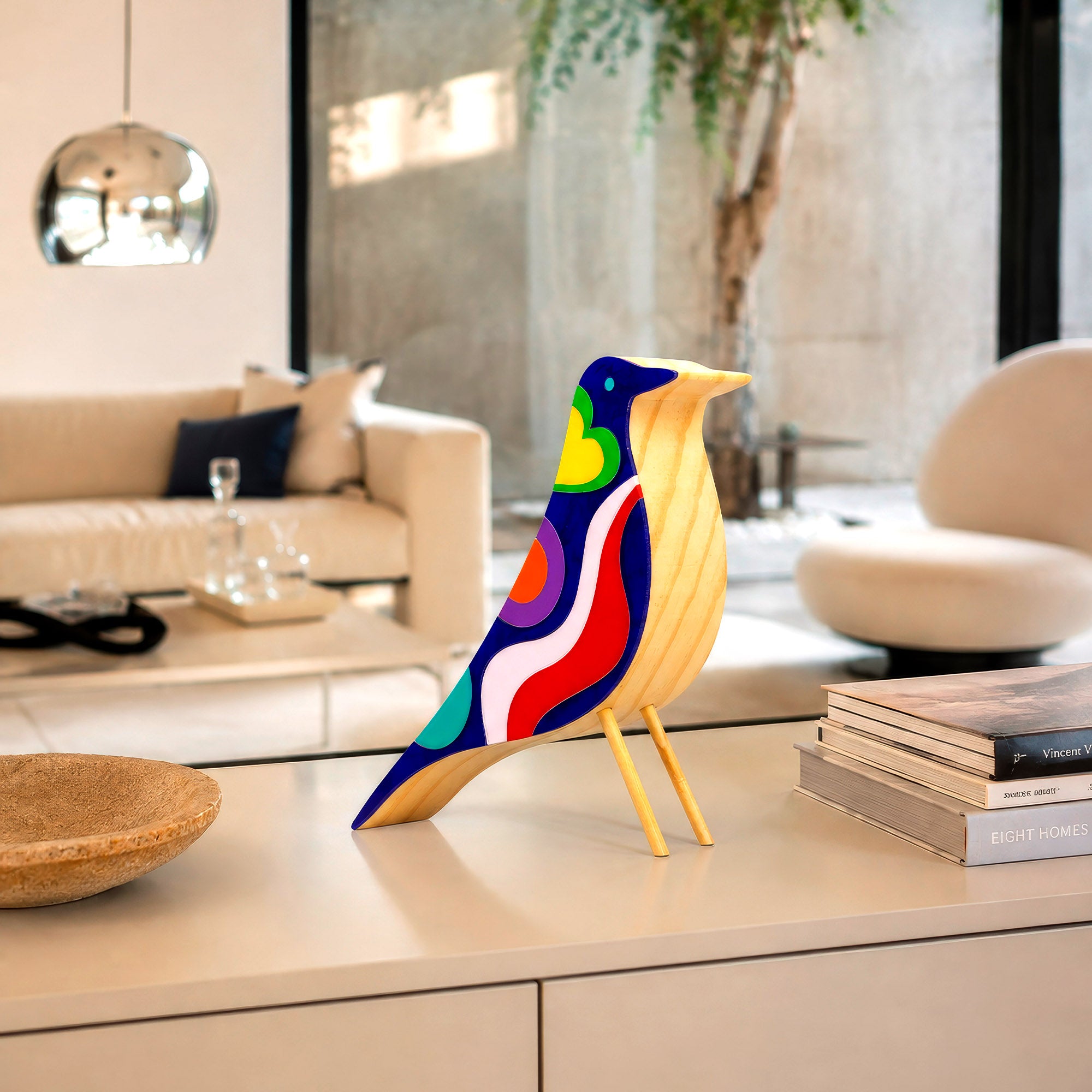 Pássaro Bird Eames Tropicália Escultura em Madeira