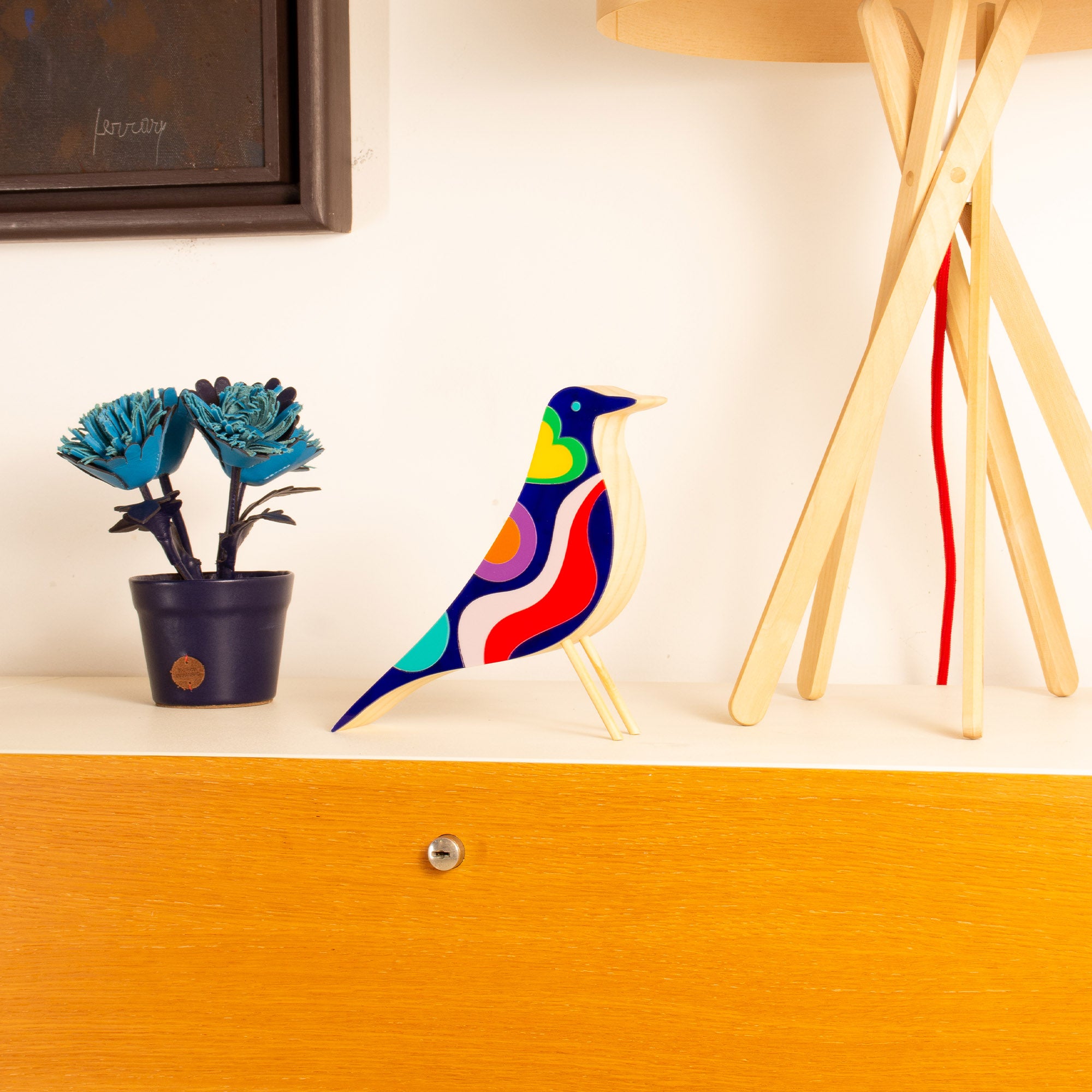 Pássaro Bird Eames Tropicália Escultura em Madeira