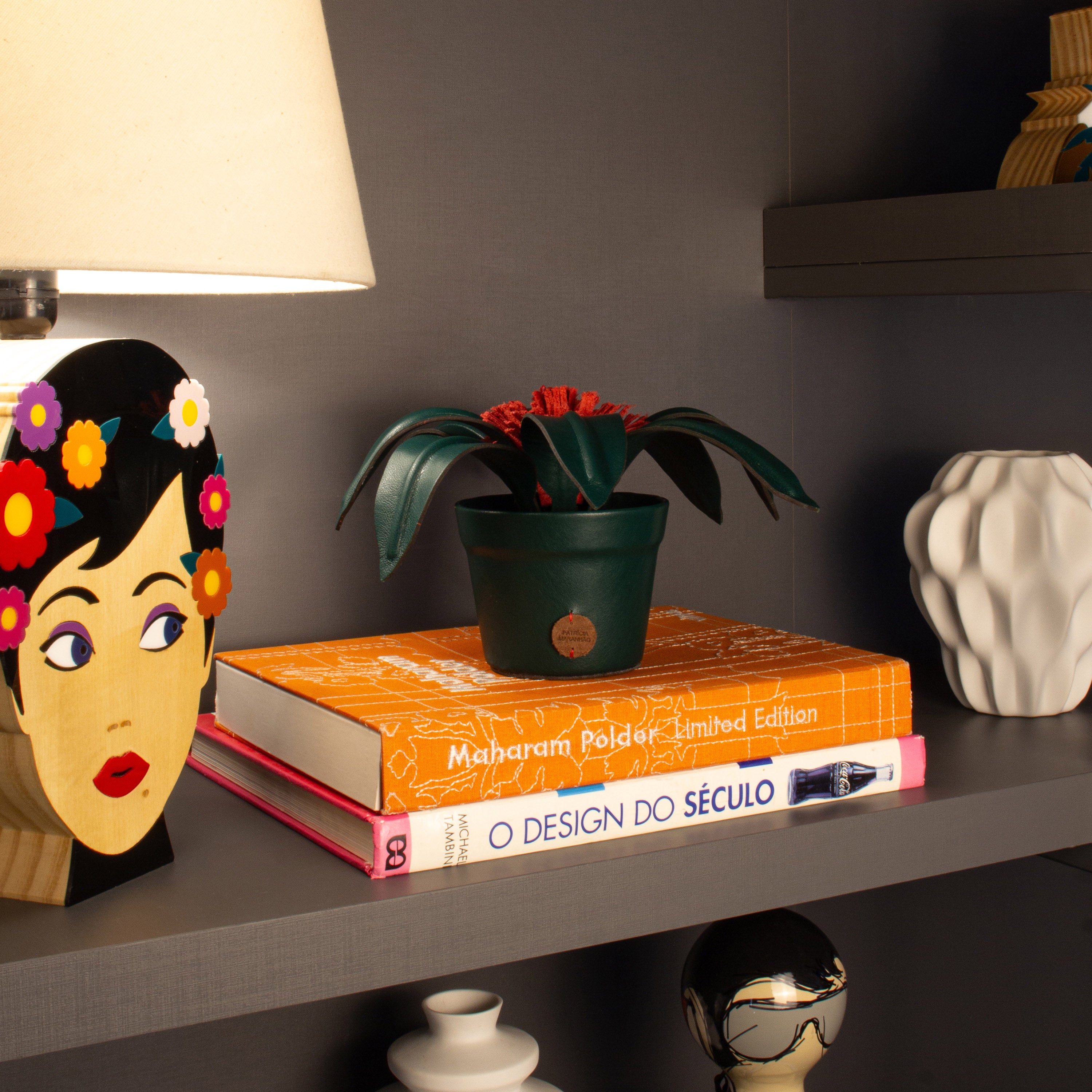 Red Bromeliad Plant Pot in Leather by Patrícia Maranhão