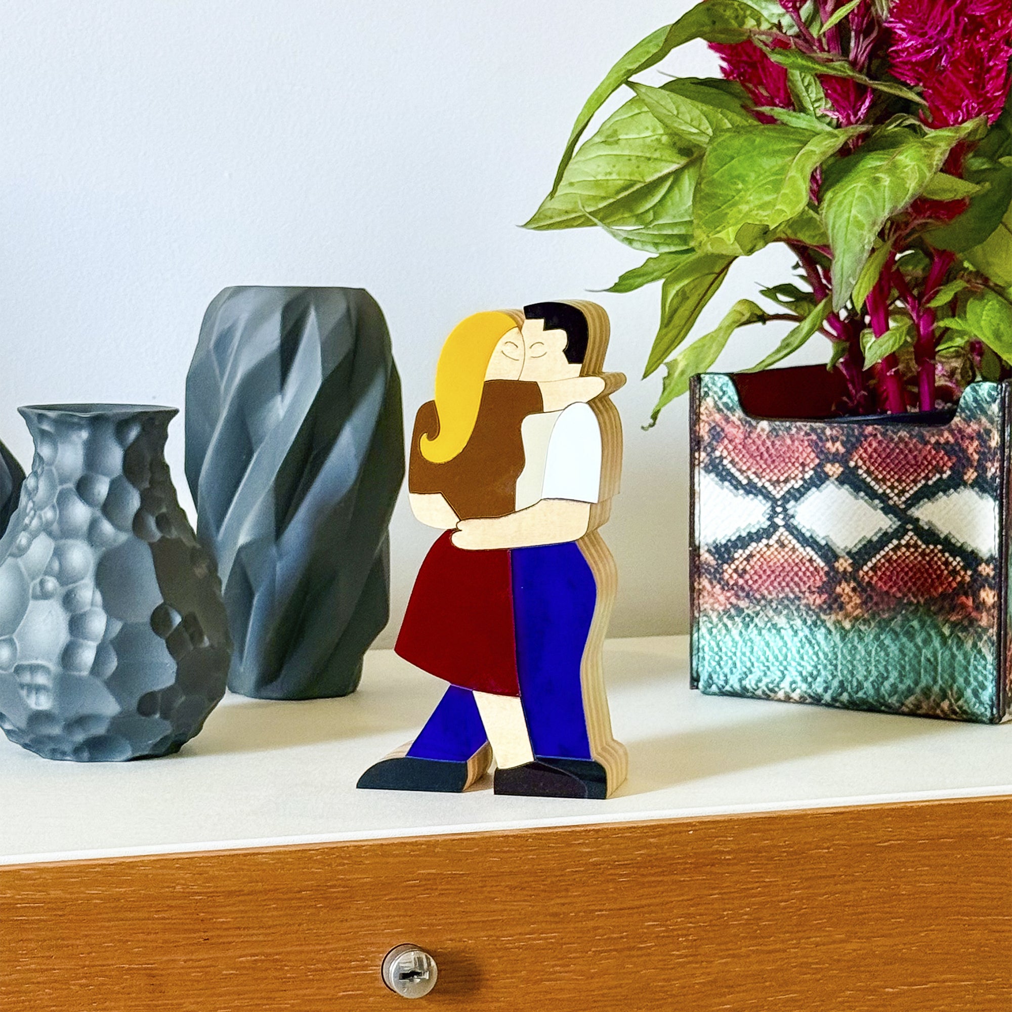 Wooden Sculpture of Lovers by Patricia Maranhão