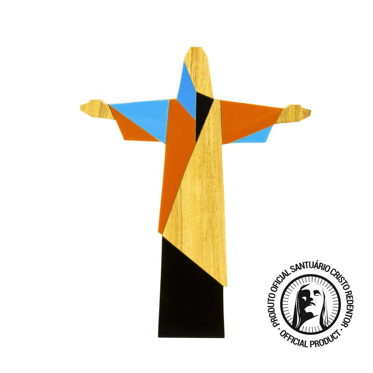 Cristo Redentor Rio Cubista Azul Escultura em Madeira (M)