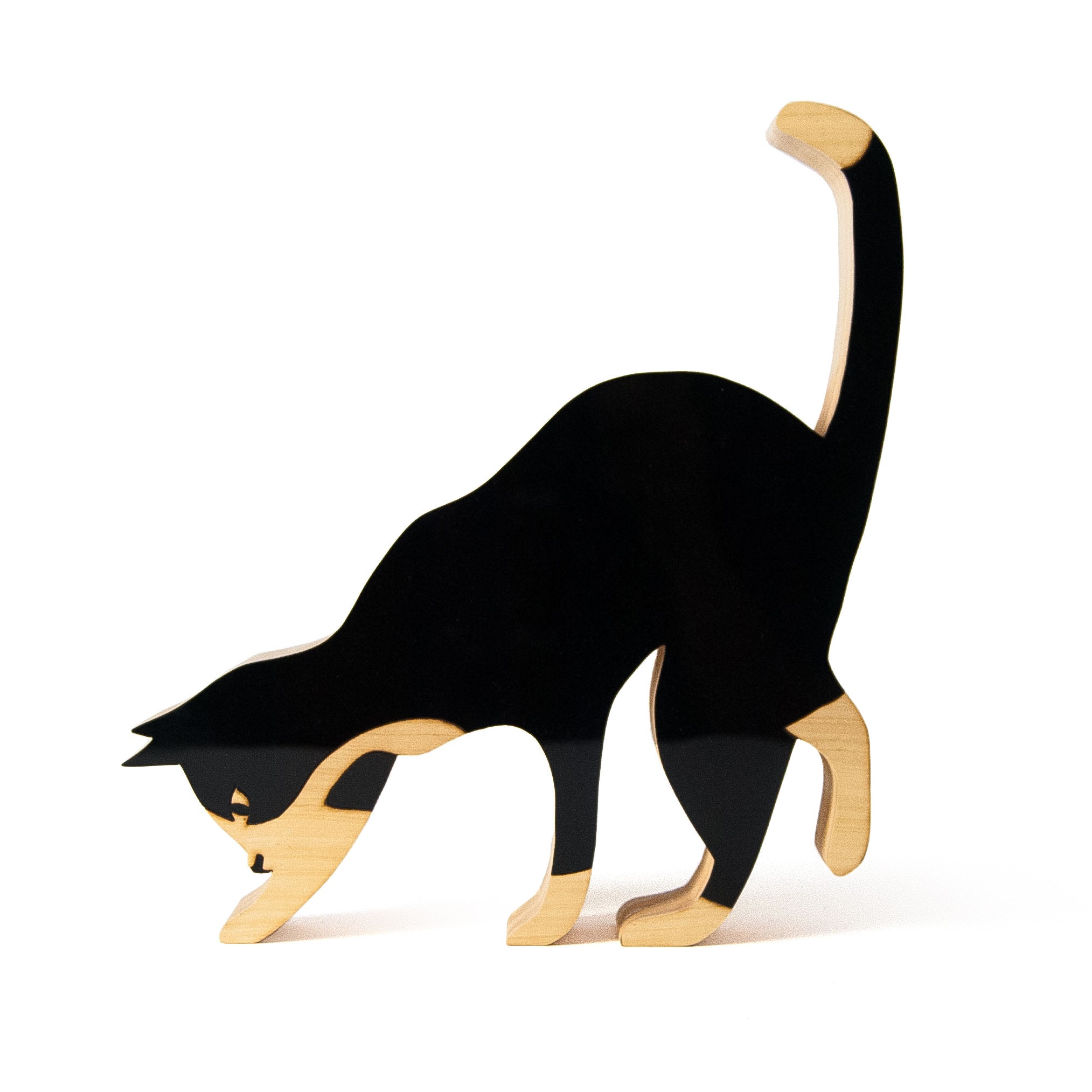 Escultura de Madeira Gato Curioso Mini Preto Patricia Maranhão