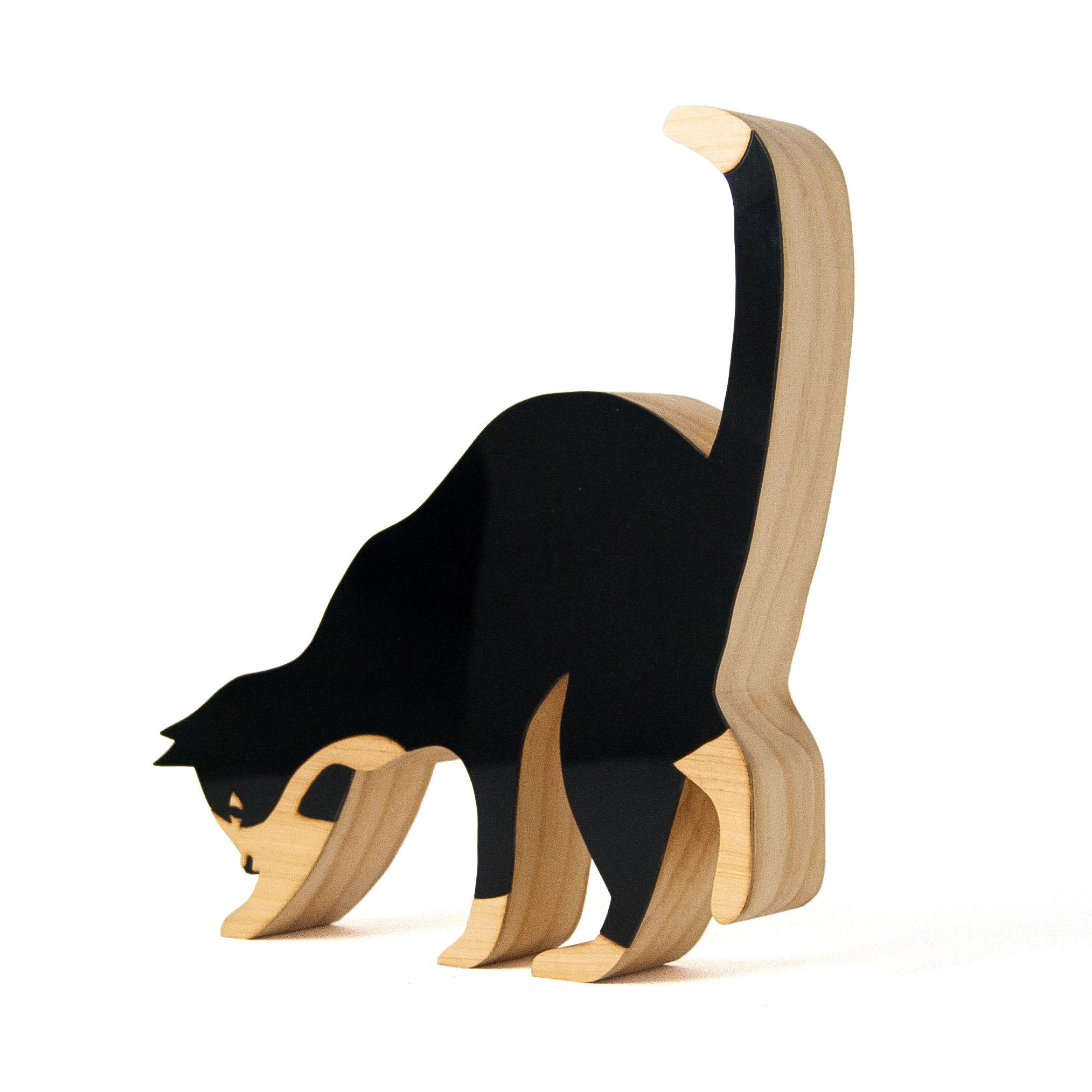 Escultura de Madeira Gato Curioso Mini Preto Patricia Maranhão
