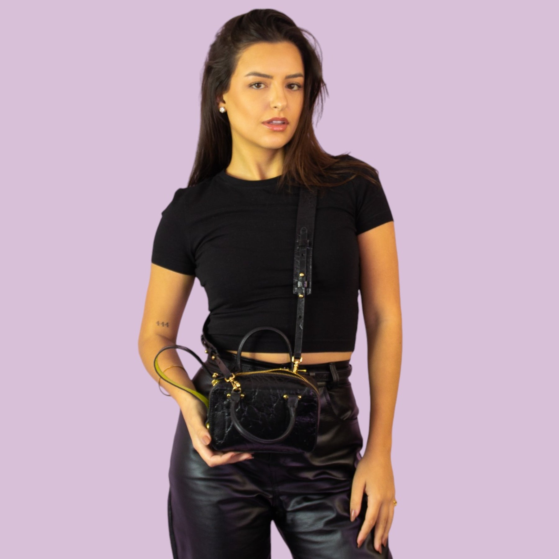 Gisele Mini Crossbody Bag Genuine Leather Black and Yellow Patrícia Maranhão