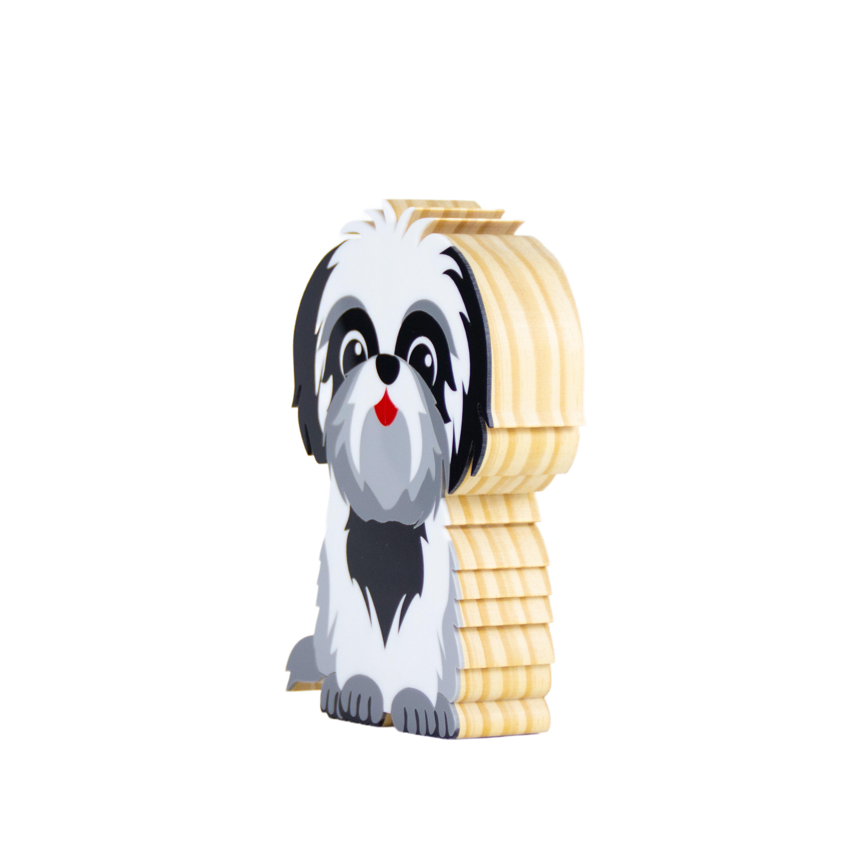 Escultura de Madeira Cachorro Shih-Tzu Branco Patricia Maranhão
