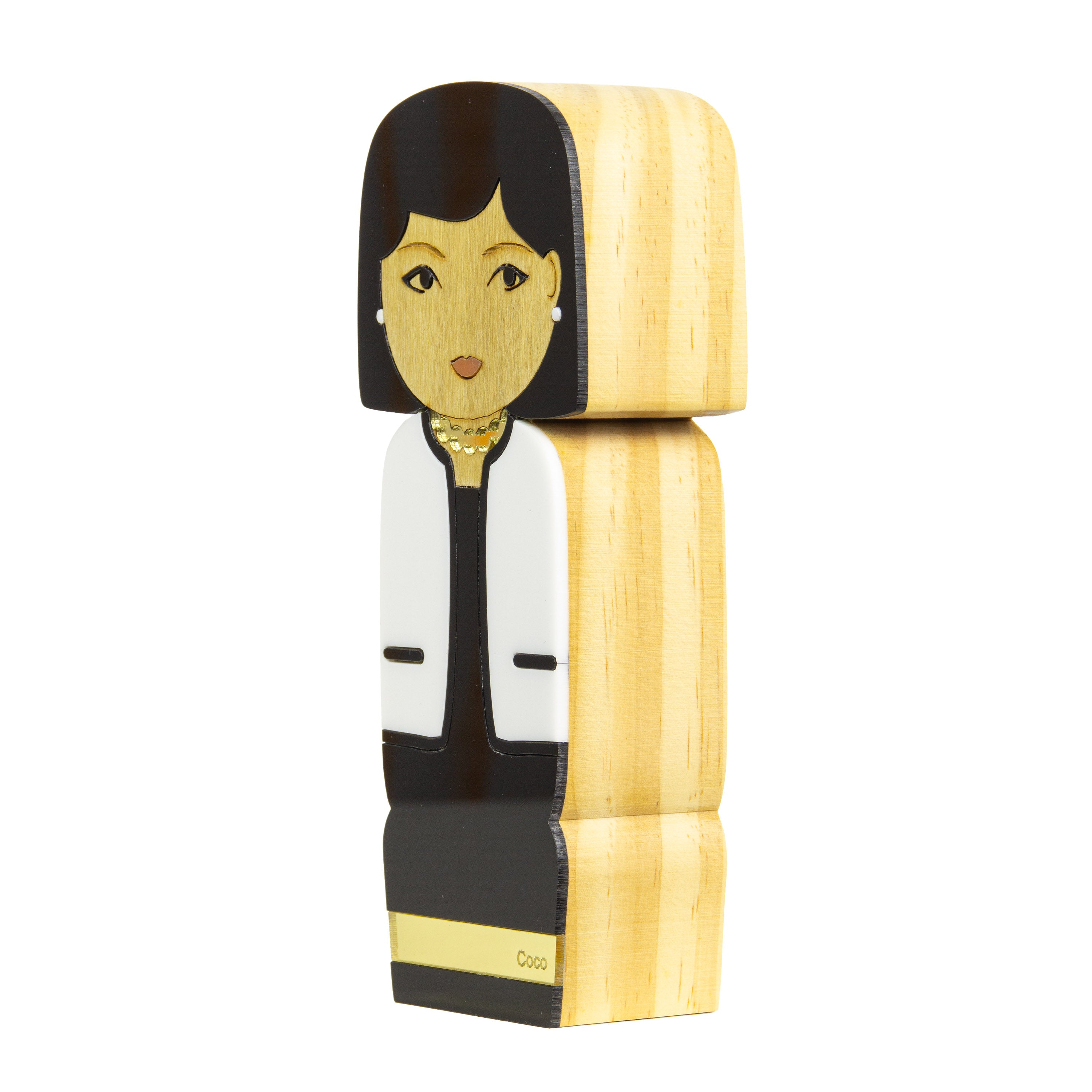 Kokeshi Escultura de Madeira Gabrielle Coco Chanel