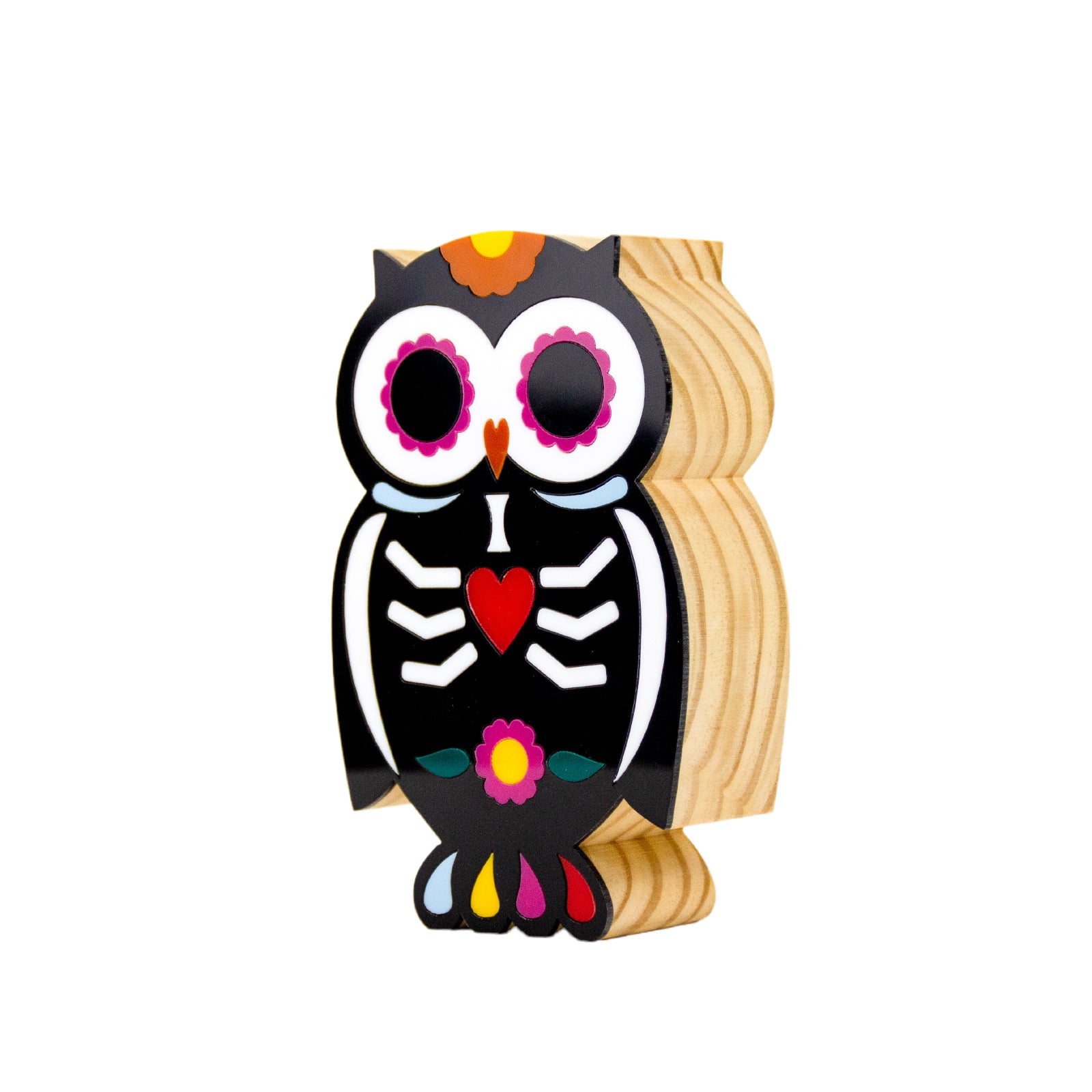 Wooden Sculpture Owl Skull Patricia Maranhão