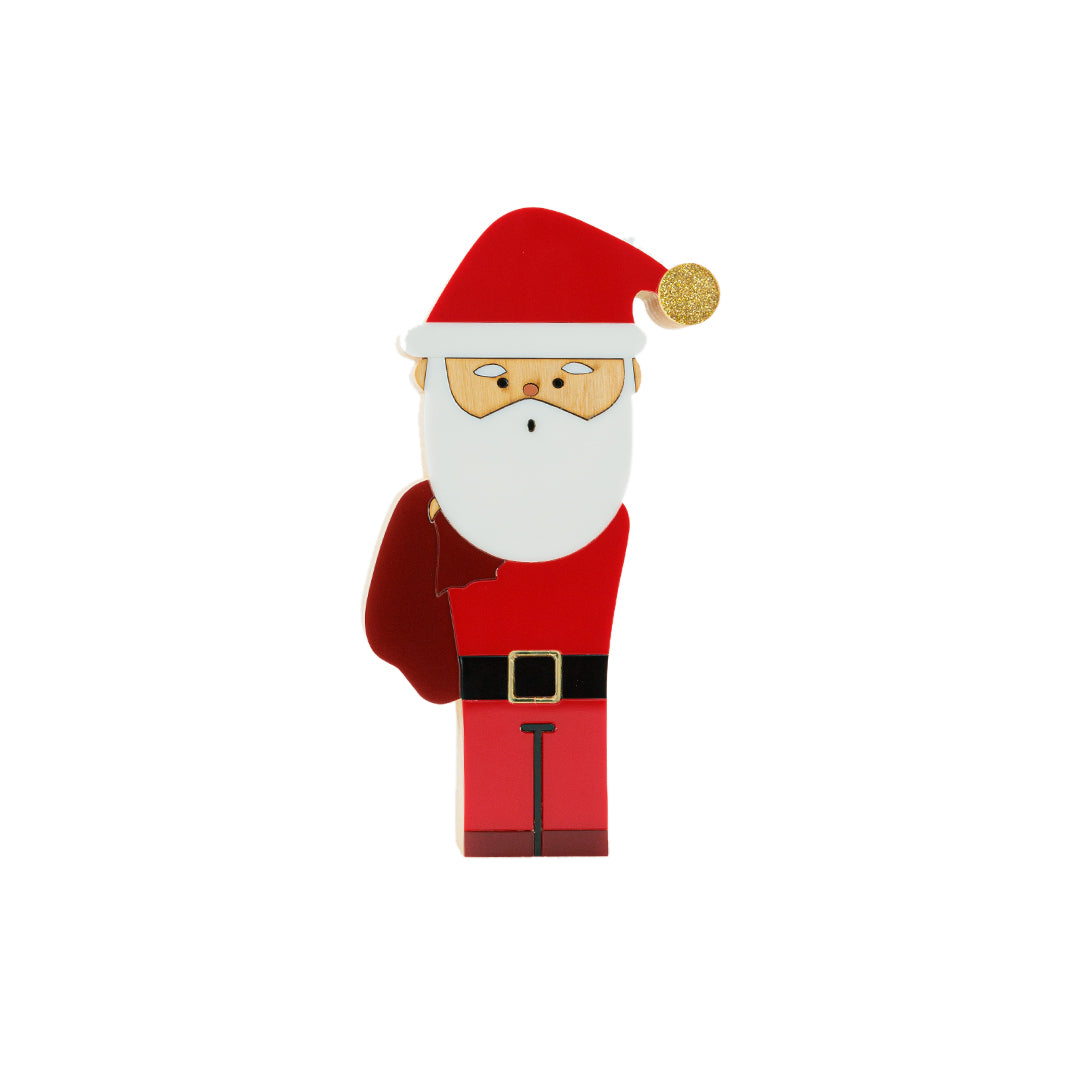 Papai Noel Kokeshi Escultura em Madeira