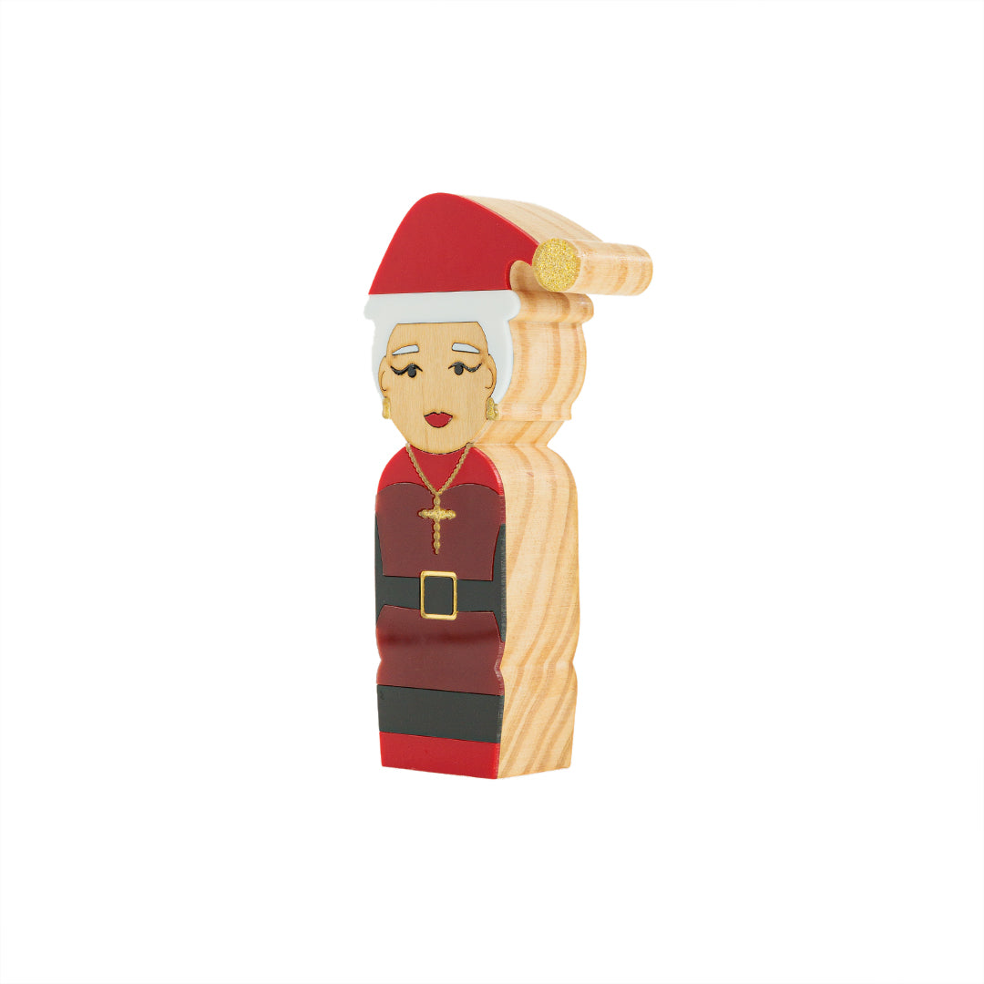 Mamâe Noel Kokeshi Escultura em Madeira