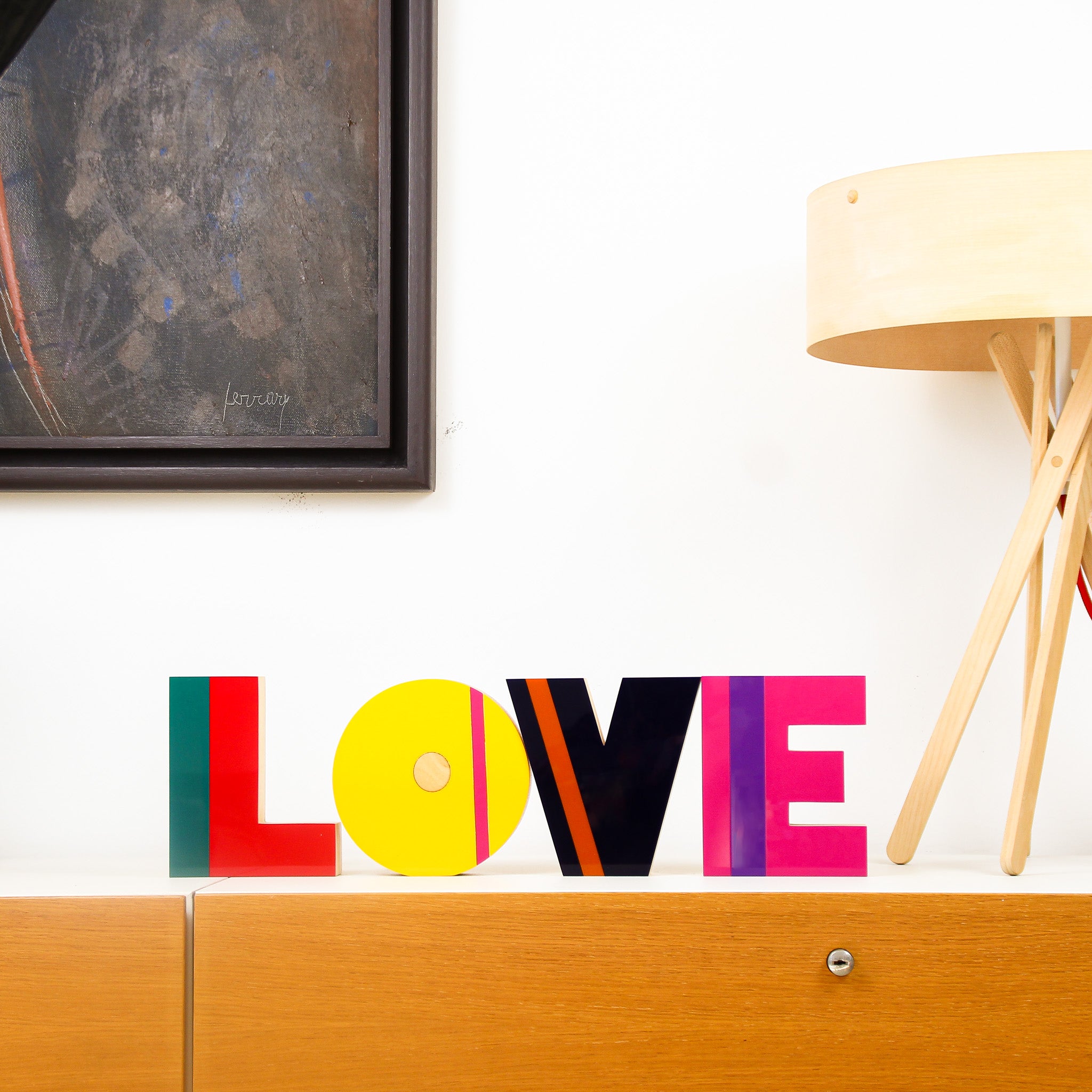 Wooden Sculpture Word Love G Multicolor Patricia Maranhão