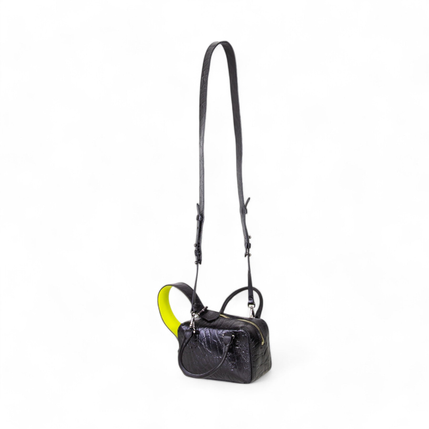 Gisele Mini Crossbody Bag Genuine Leather Black and Yellow Patrícia Maranhão