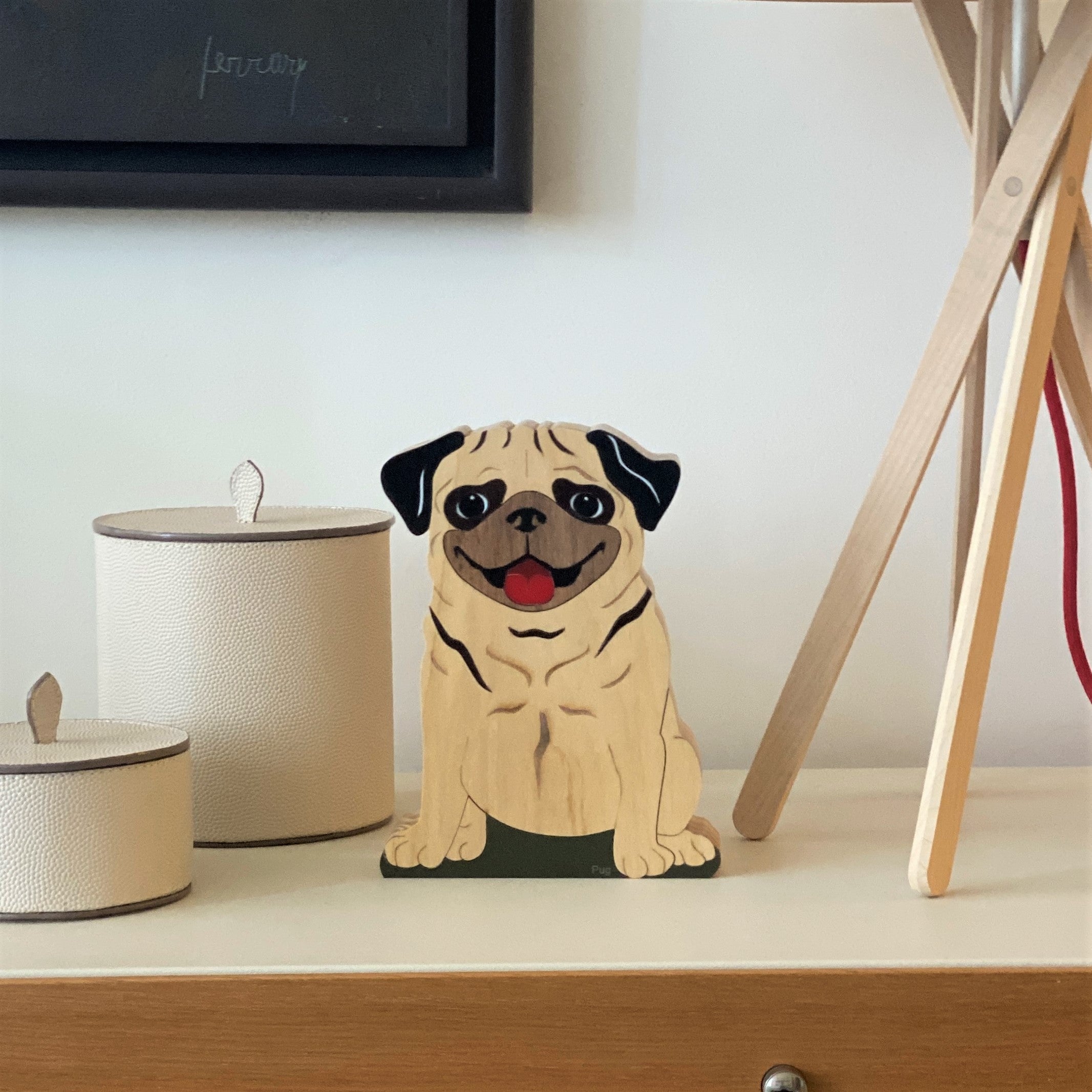 Wooden Sculpture Pug Dog Cloé Patricia Maranhão