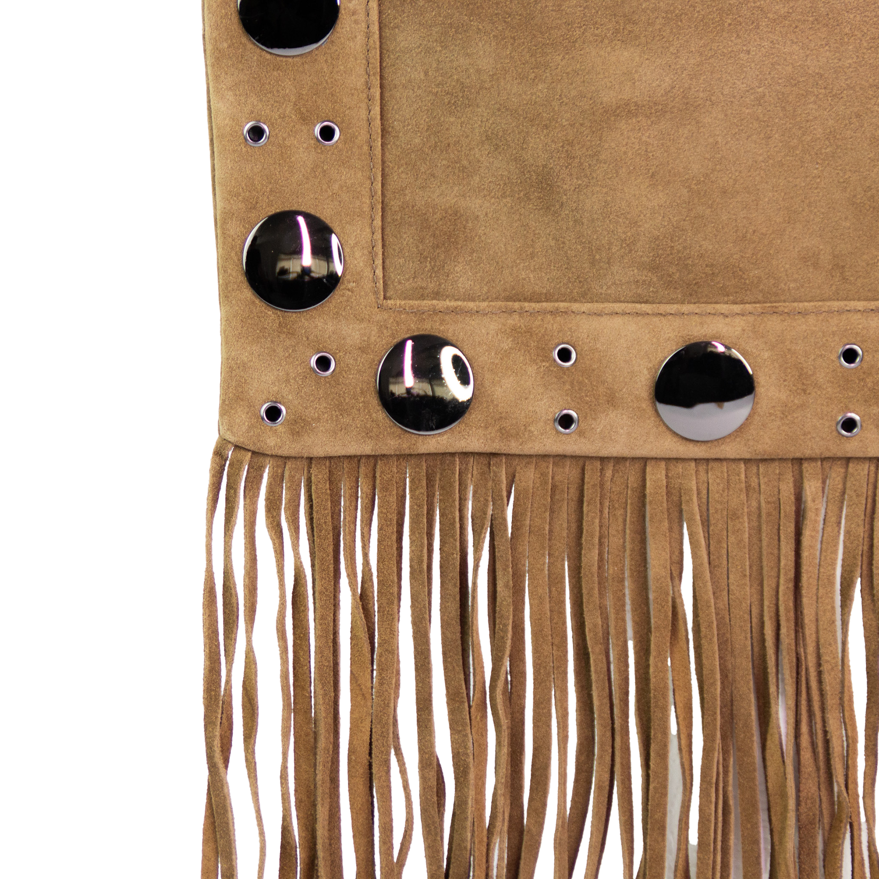 James Boho Crossbody Bag in Genuine Mocha Mousse Leather with Fringe by Patrícia Maranhão