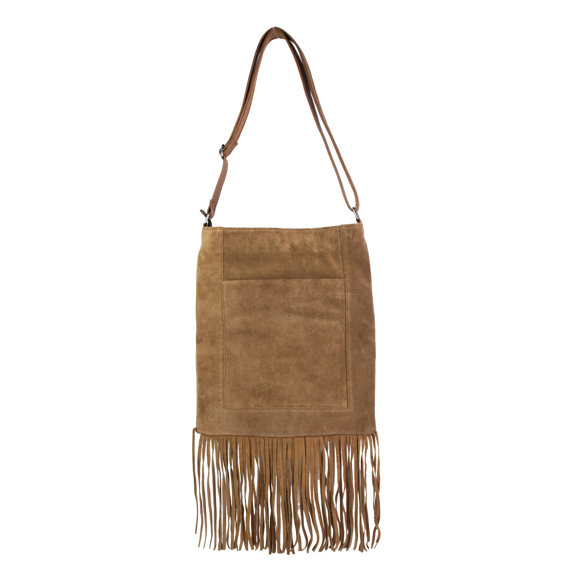 James Boho Crossbody Bag in Genuine Mocha Mousse Leather with Fringe by Patrícia Maranhão