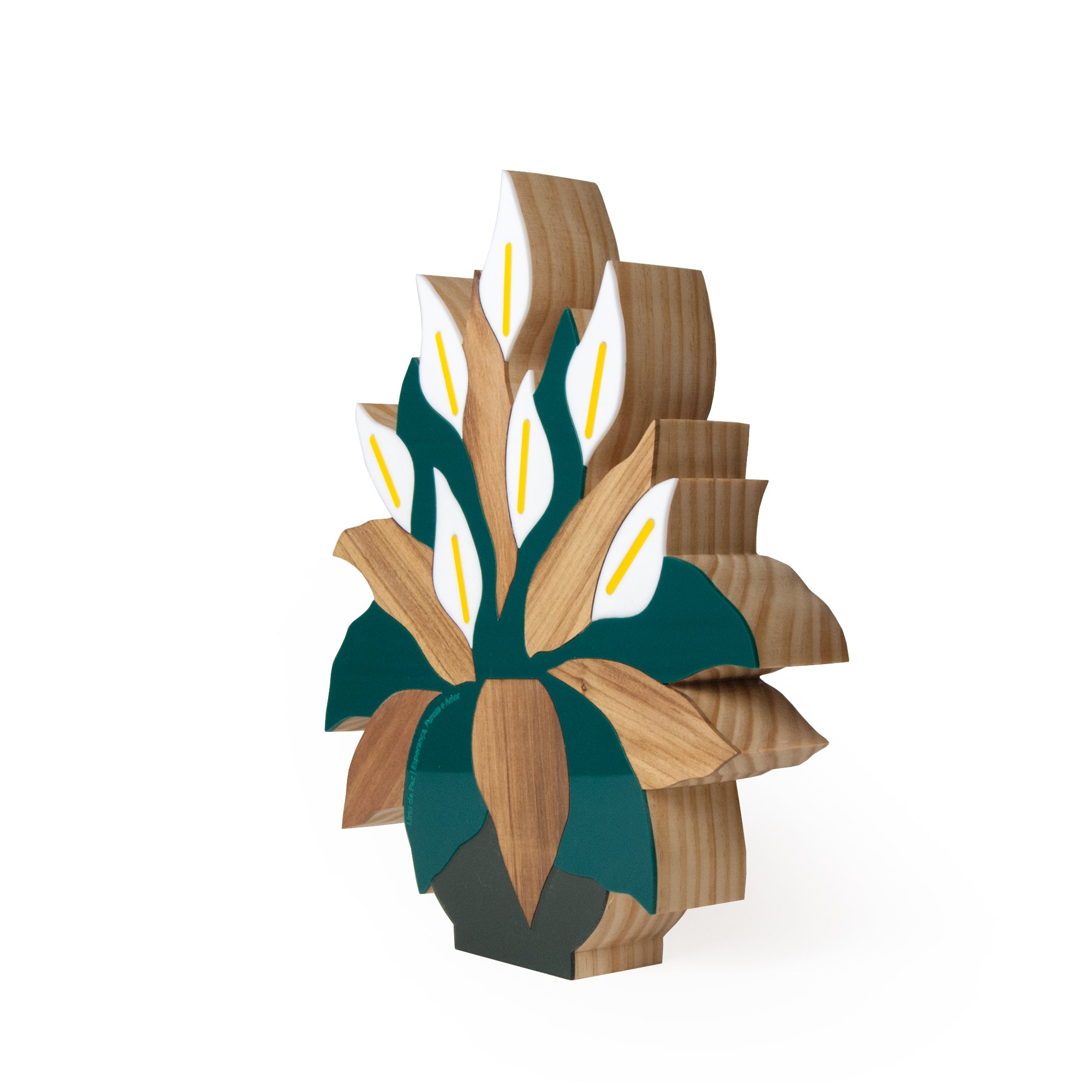 Wooden Sculpture Vase Peace Lily Patricia Maranhão