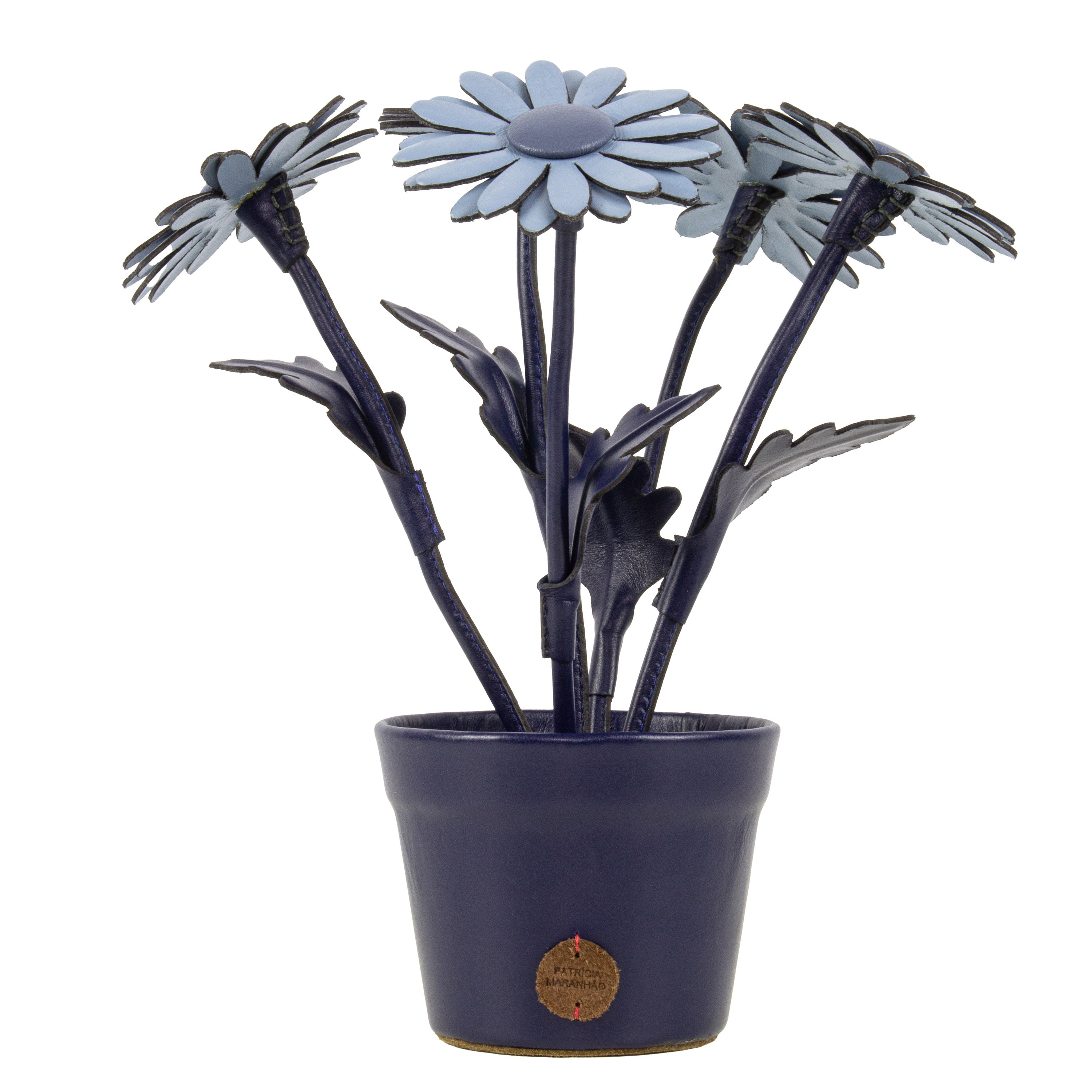 Vaso de Planta Margarida Azul em Couro Patrícia Maranhão