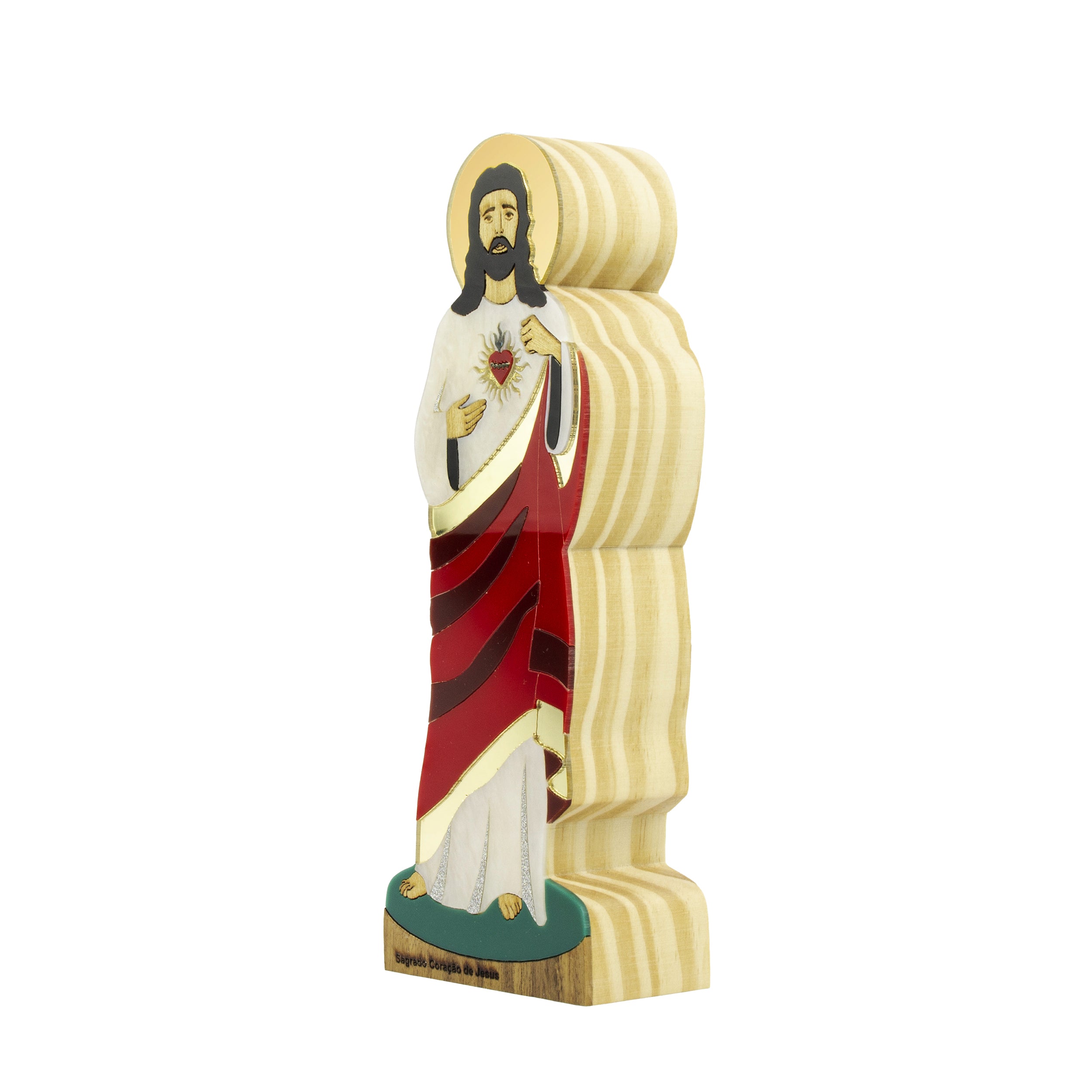 Escultura de Madeira Sagrado Coração de Jesus Sacro Patricia Maranhão