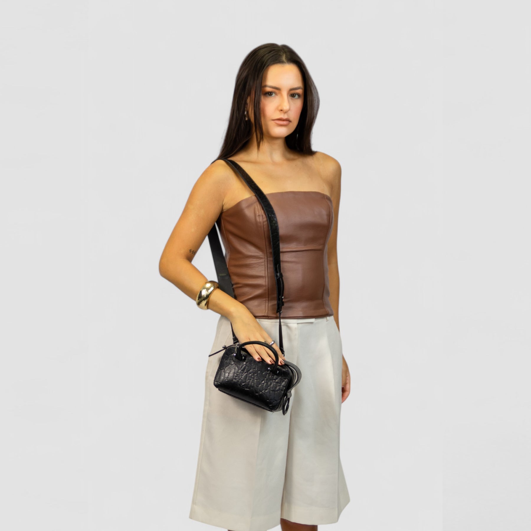 Bolsa Mini Tiracolo Gisele Couro Legítimo Preto Patrícia Maranhão
