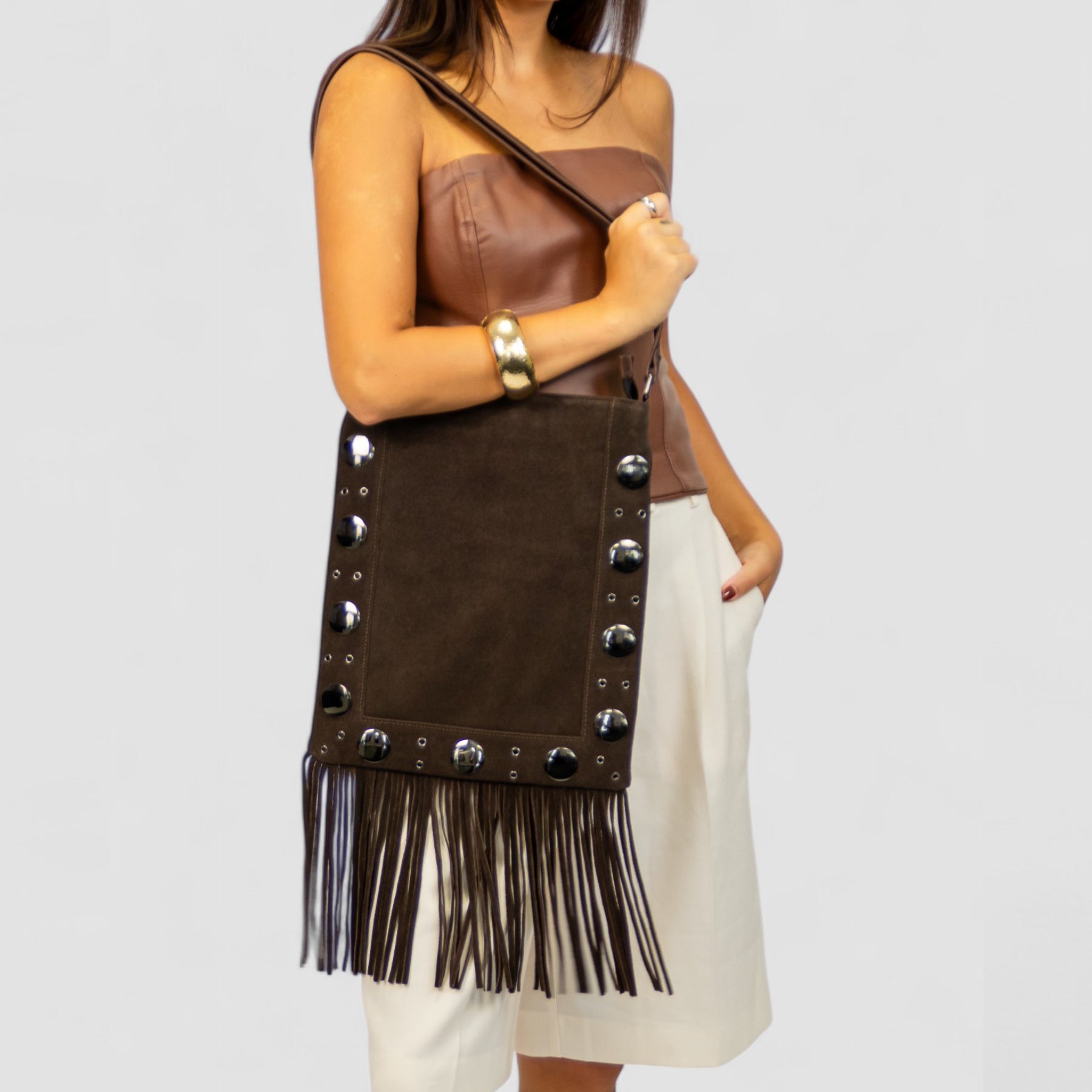 Boho James Crossbody Bag in Genuine Leather with Fringes by Patrícia Maranhão
