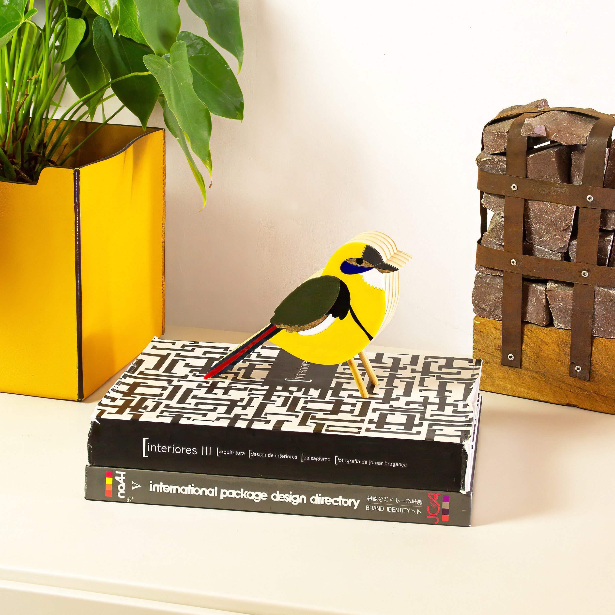 Wooden Sculpture Tyrant Bird in Reed by Patricia Maranhão
