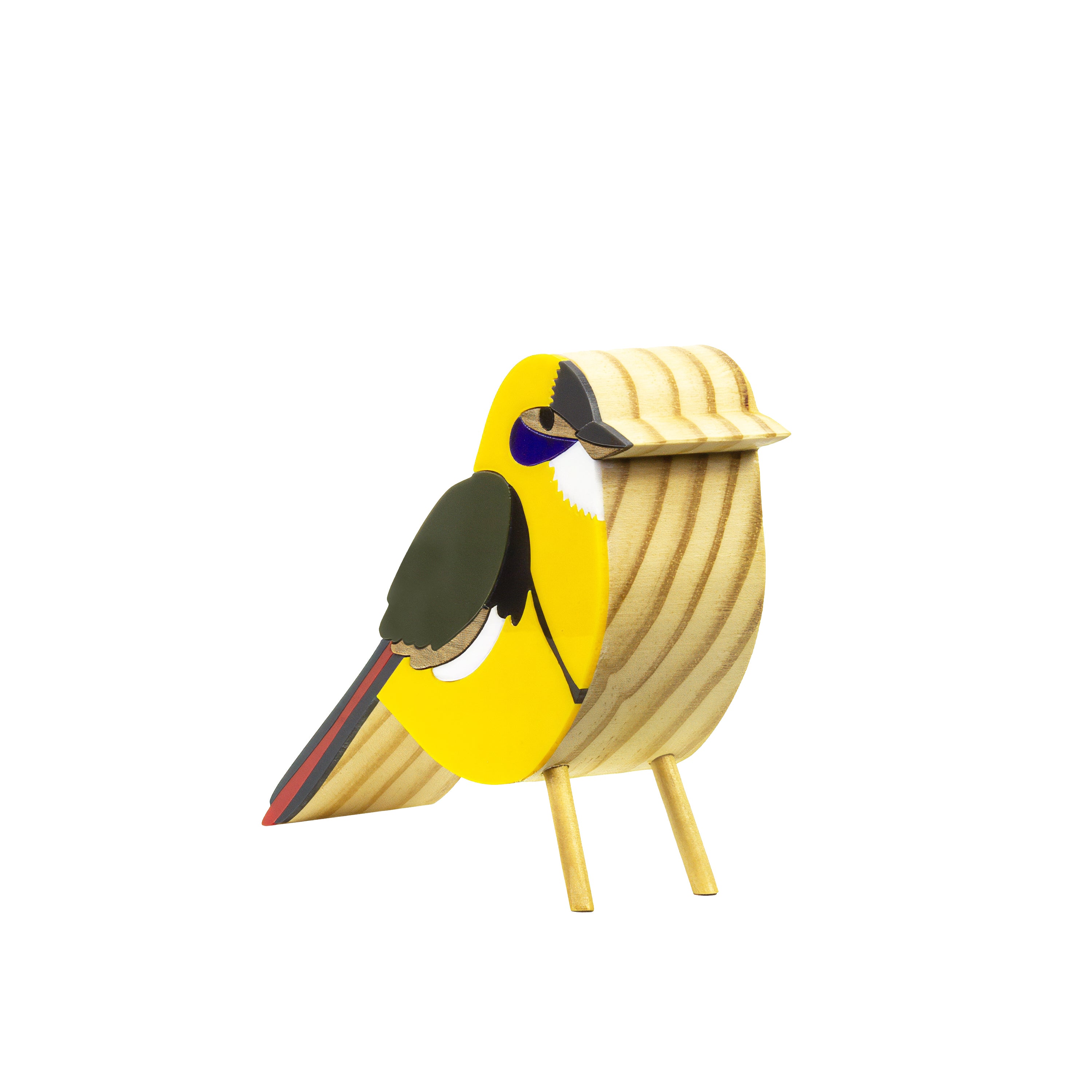 Wooden Sculpture Tyrant Bird in Reed by Patricia Maranhão