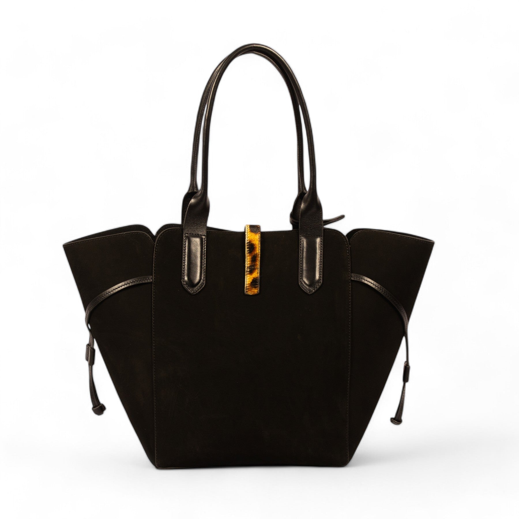 Bolsa Shopping Melania Couro Legítimo Preto Com Tira de Onça Patrícia Maranhão