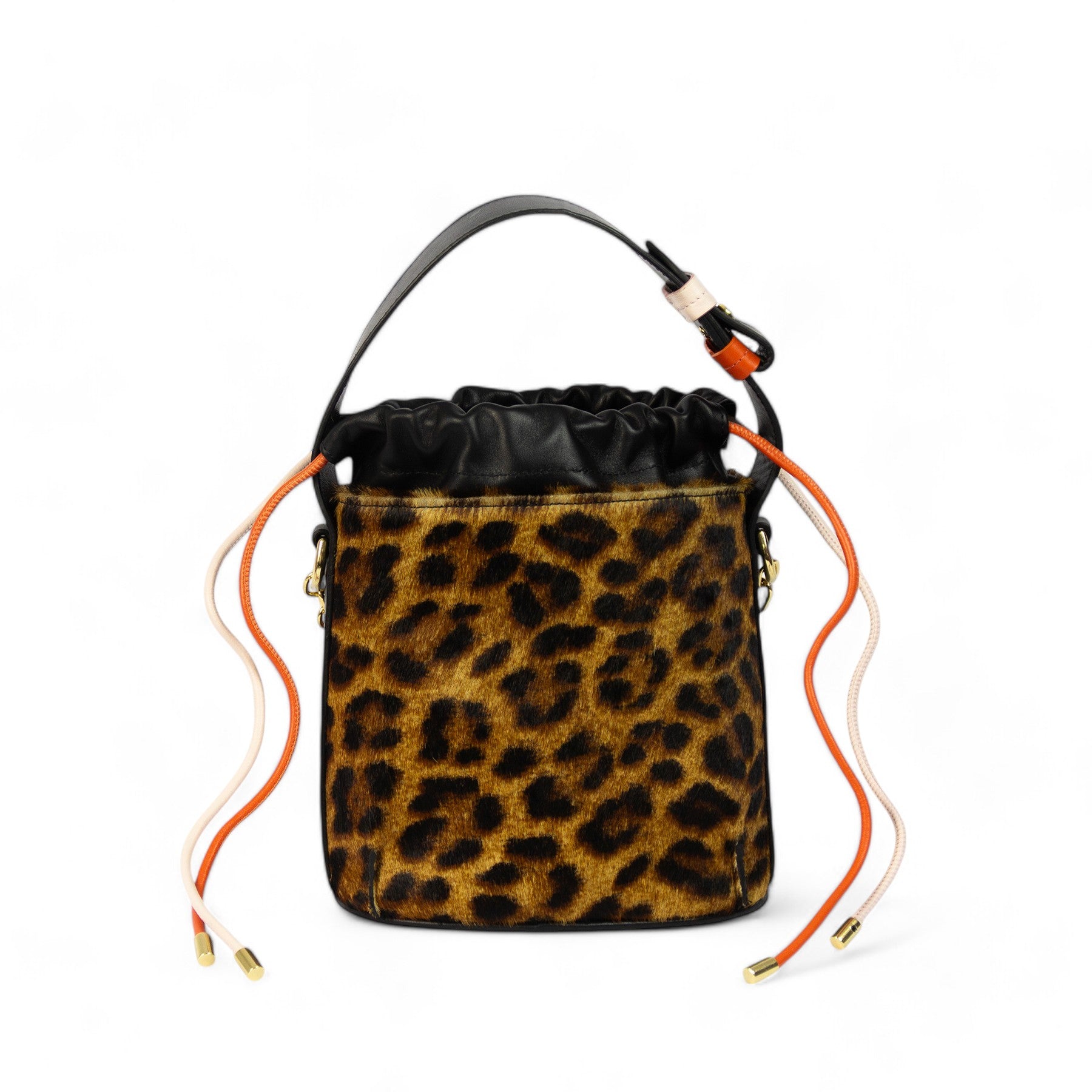 Donna Bucket Bag Genuine Leather Drawstring Orange and Pink Patrícia Maranhão