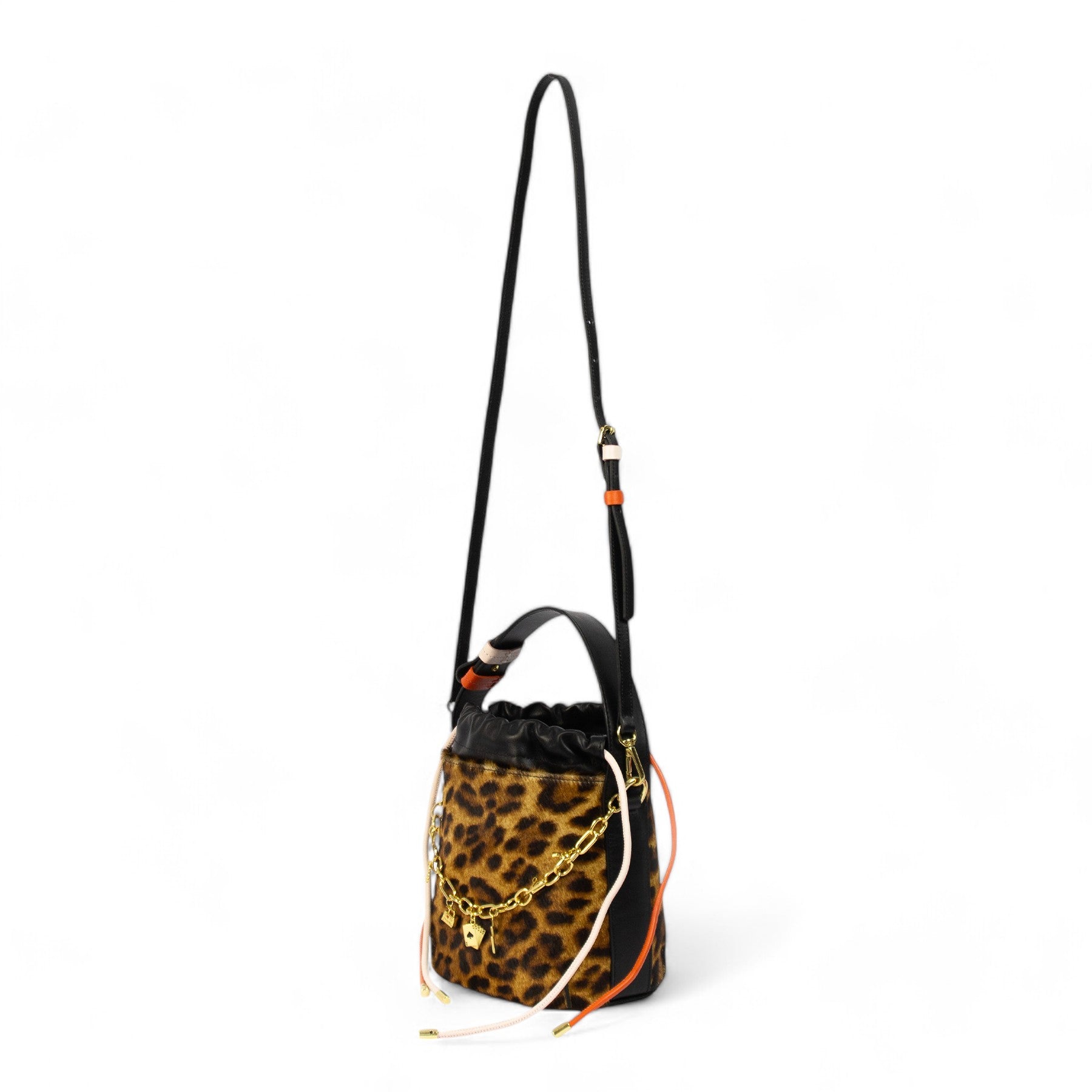 Donna Bucket Bag Genuine Leather Drawstring Orange and Pink Patrícia Maranhão