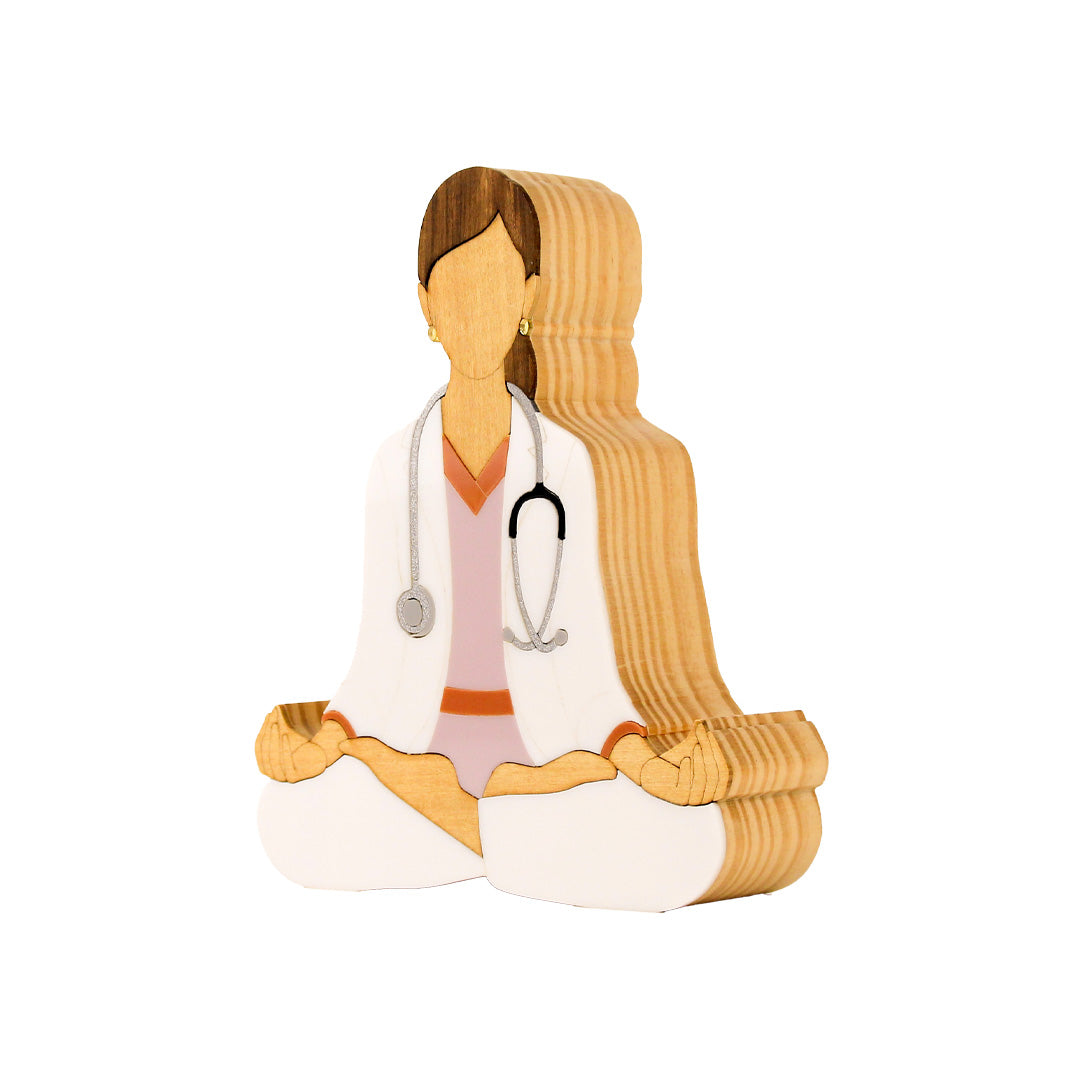Meditating Medical Wooden Sculpture Patricia Maranhão