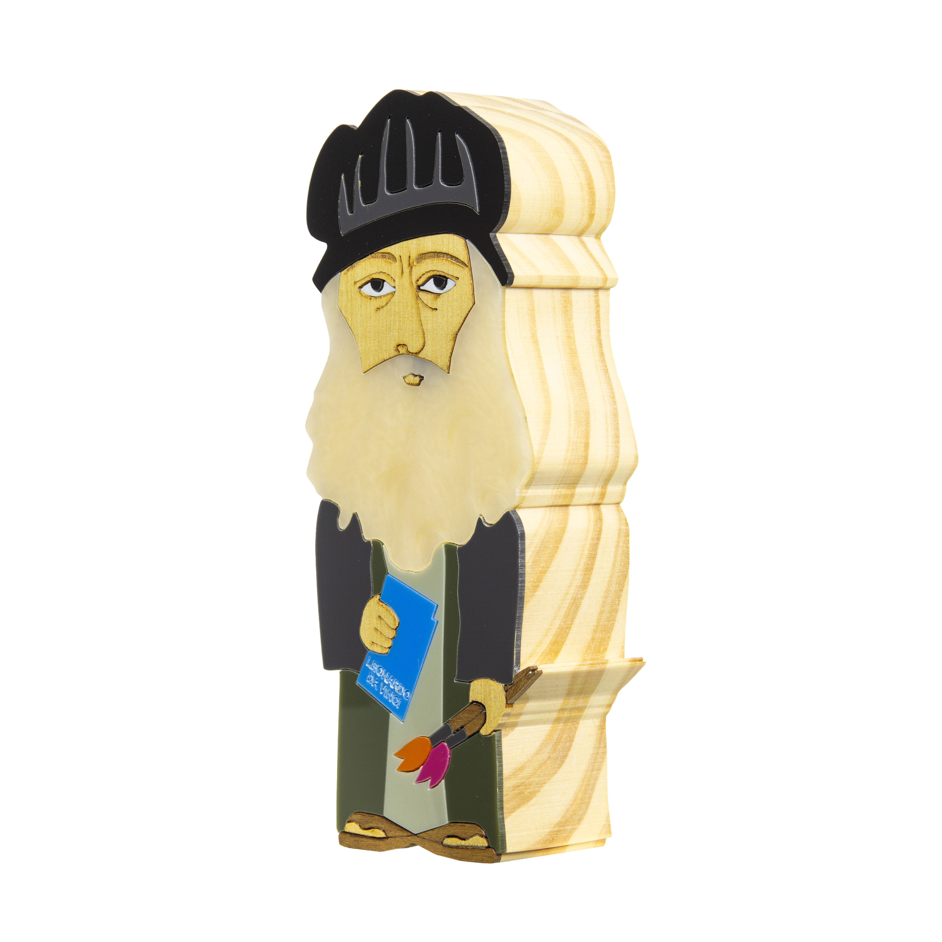 Kokeshi Leonardo Da Vinci Wooden Sculpture