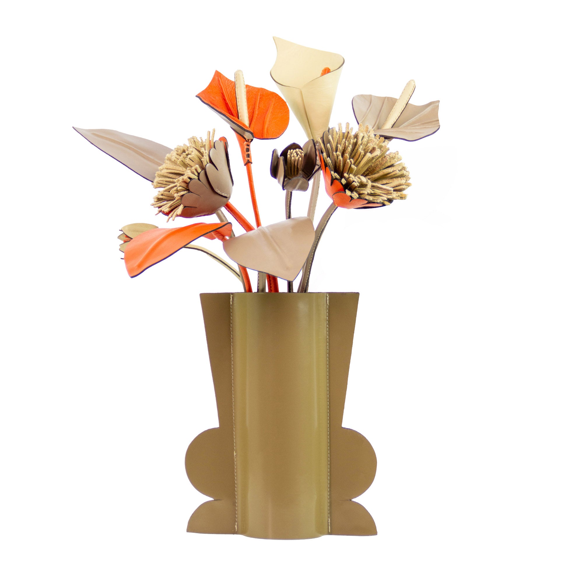 Floral Arrangement in Cream and Ochre Leather