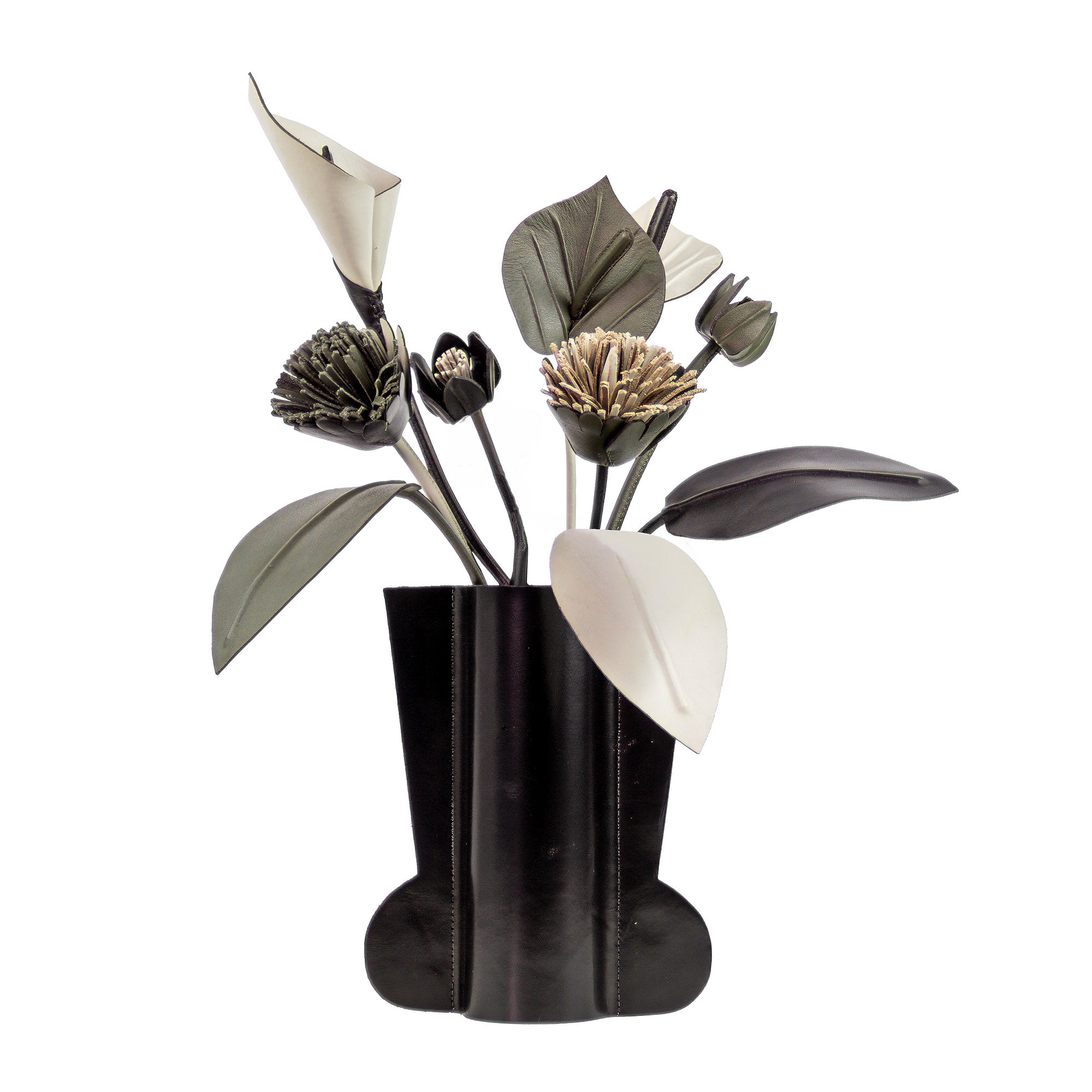 Green and Black Leather Floral Arrangement