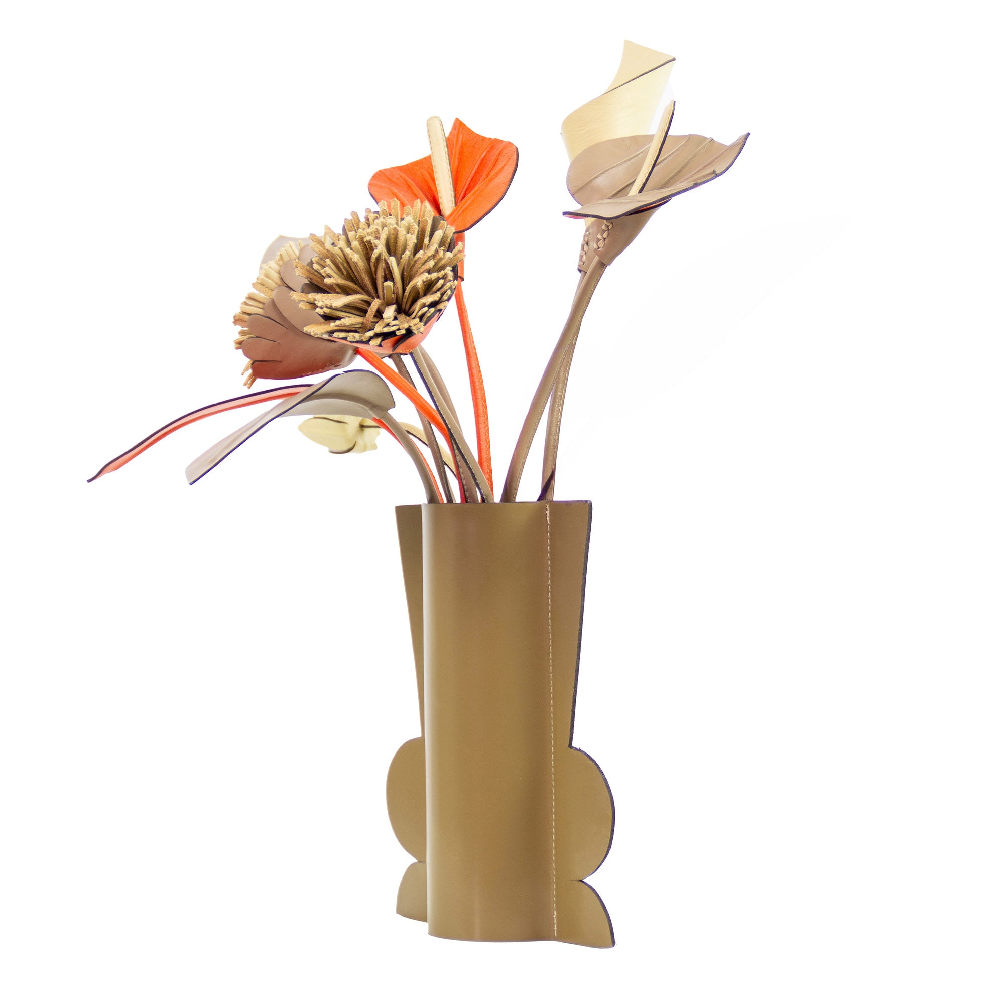 Floral Arrangement in Cream and Ochre Leather