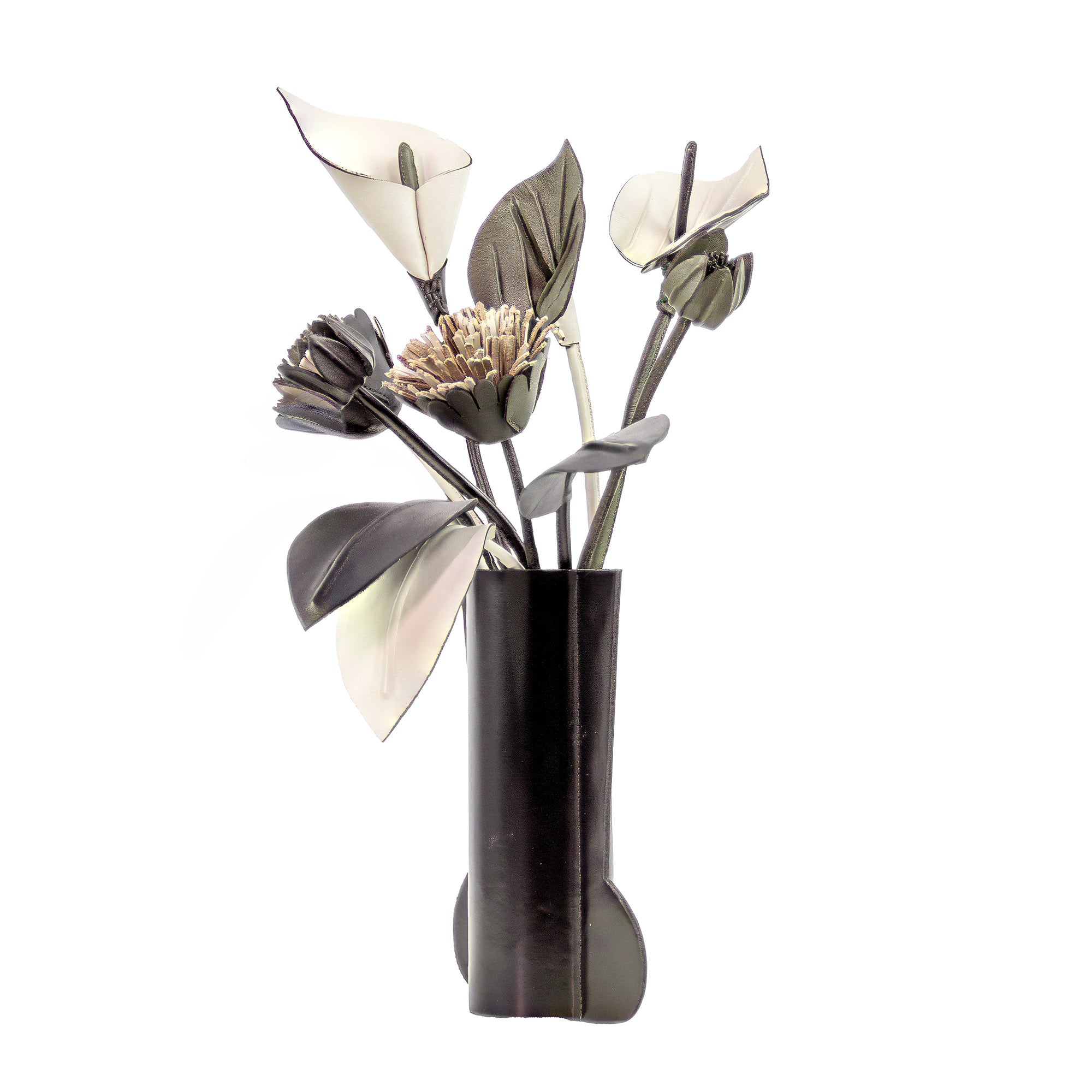 Green and Black Leather Floral Arrangement