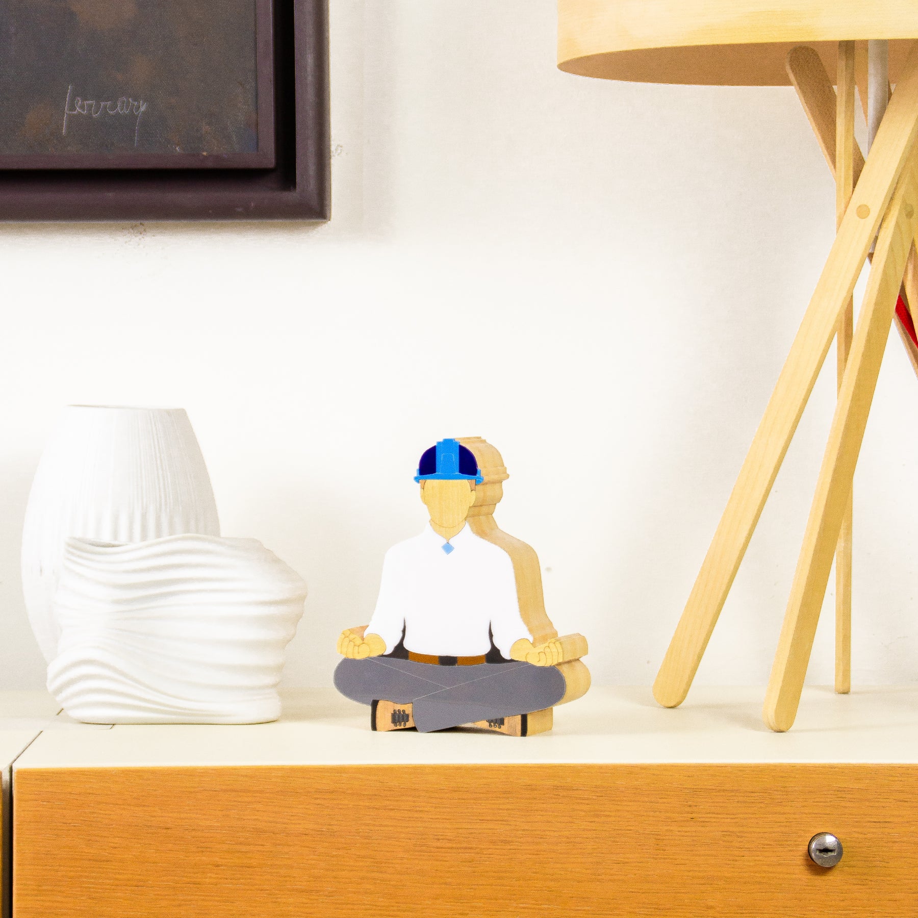 Wooden Sculpture Meditating Engineer Patricia Maranhão