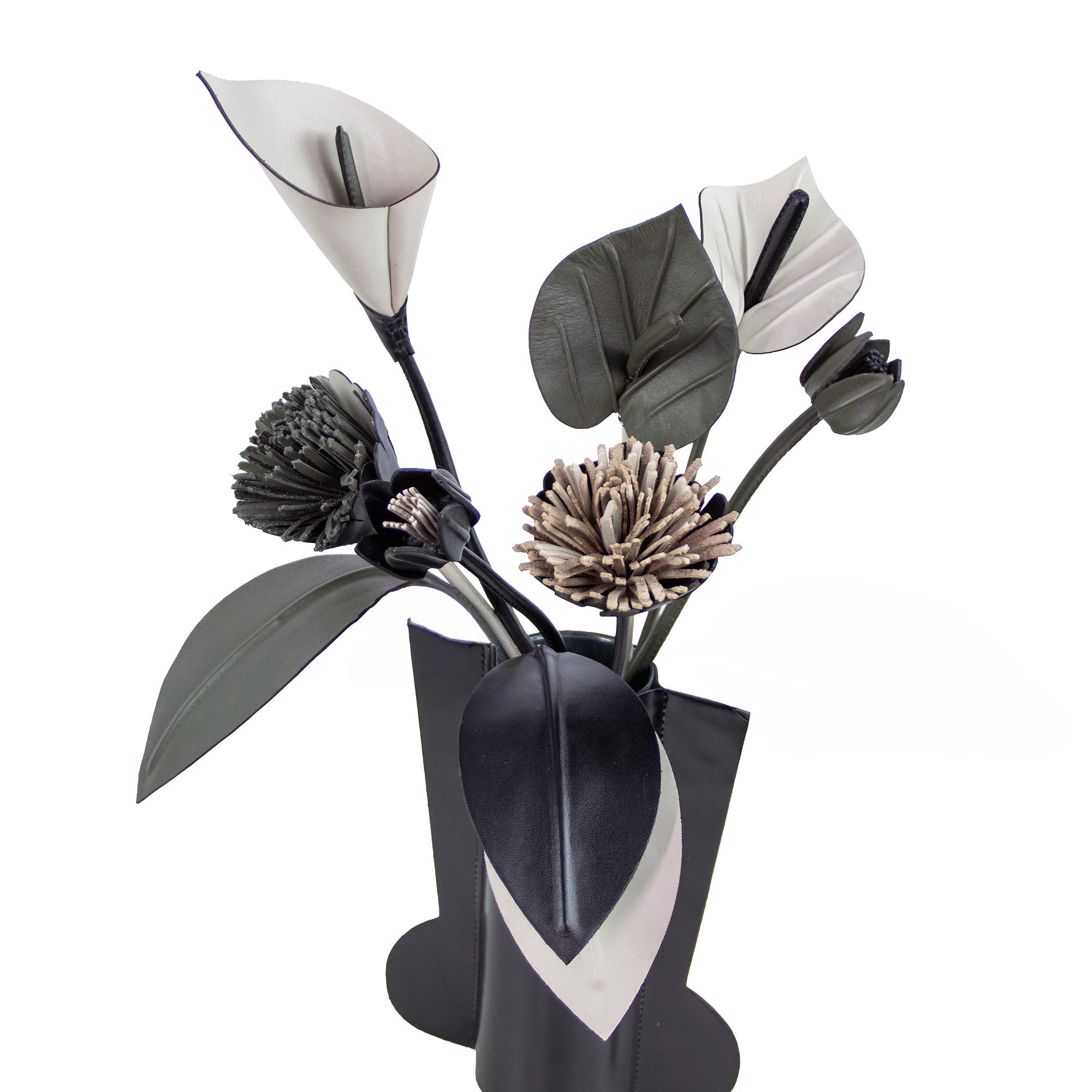 Green and Black Leather Floral Arrangement