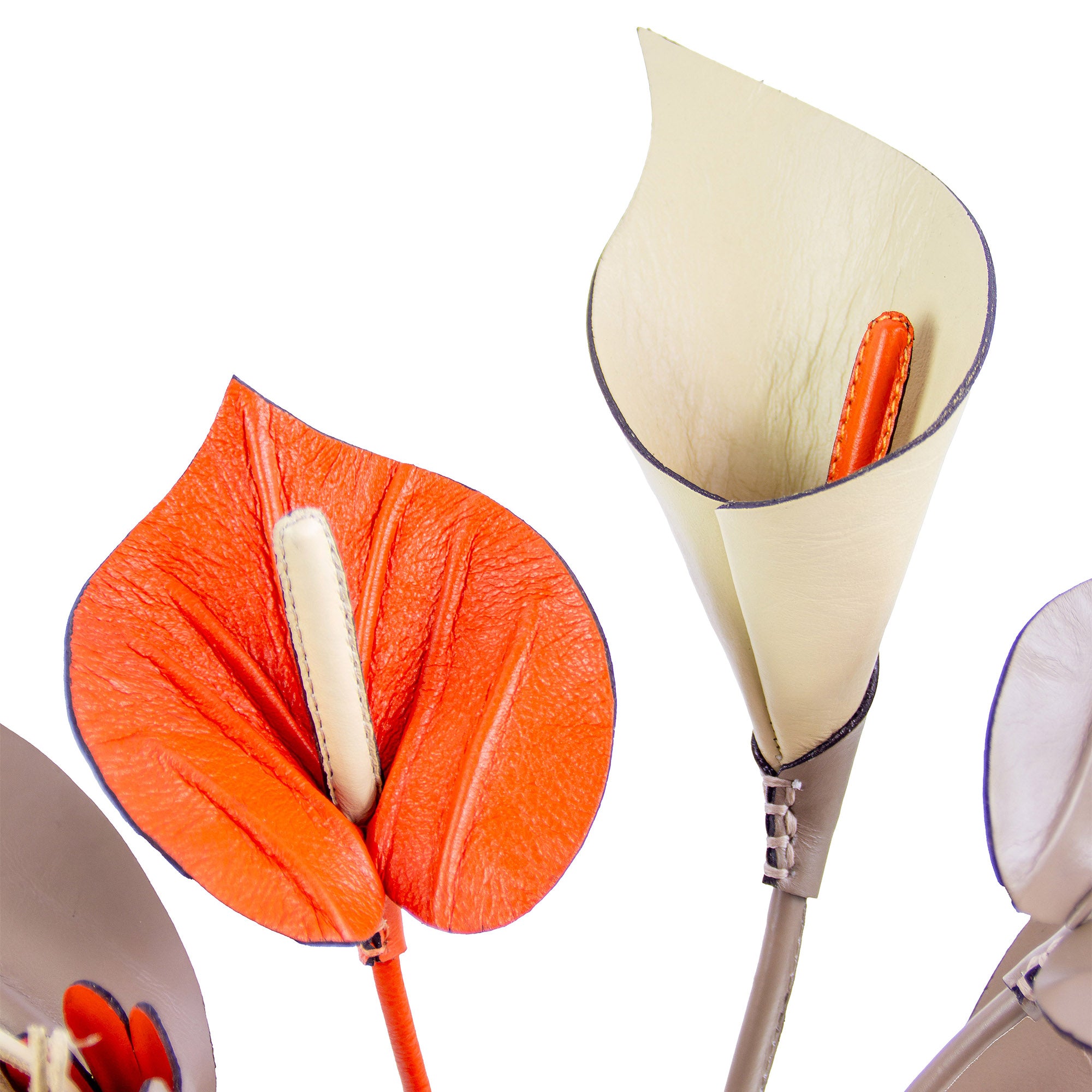 Floral Arrangement in Cream and Ochre Leather