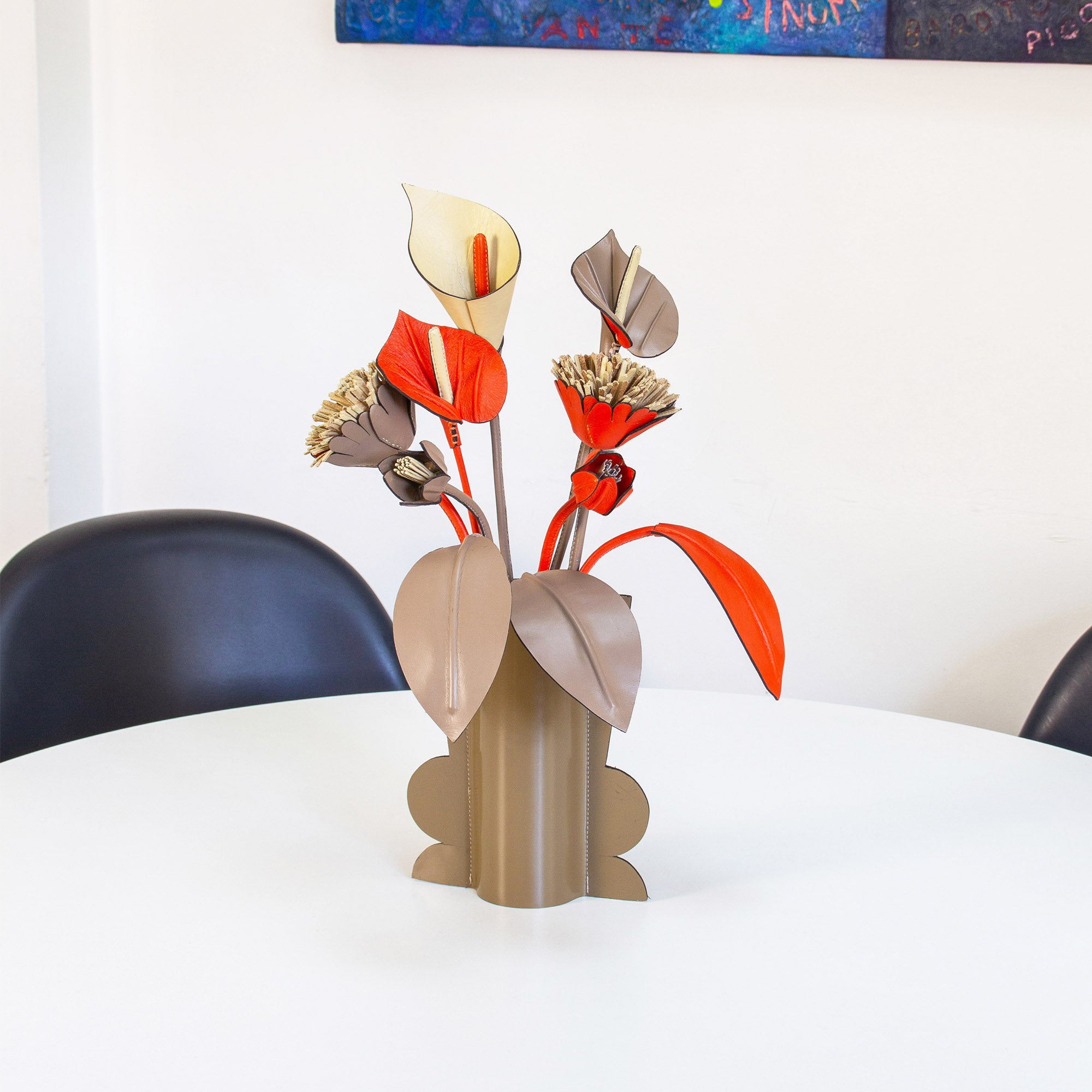 Floral Arrangement in Cream and Ochre Leather