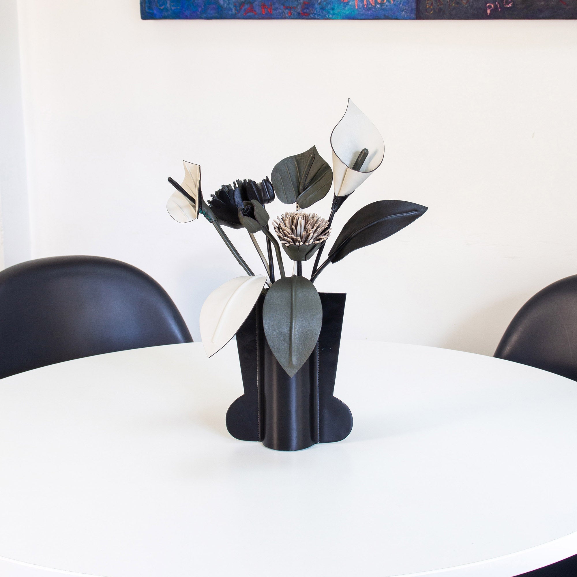 Green and Black Leather Floral Arrangement