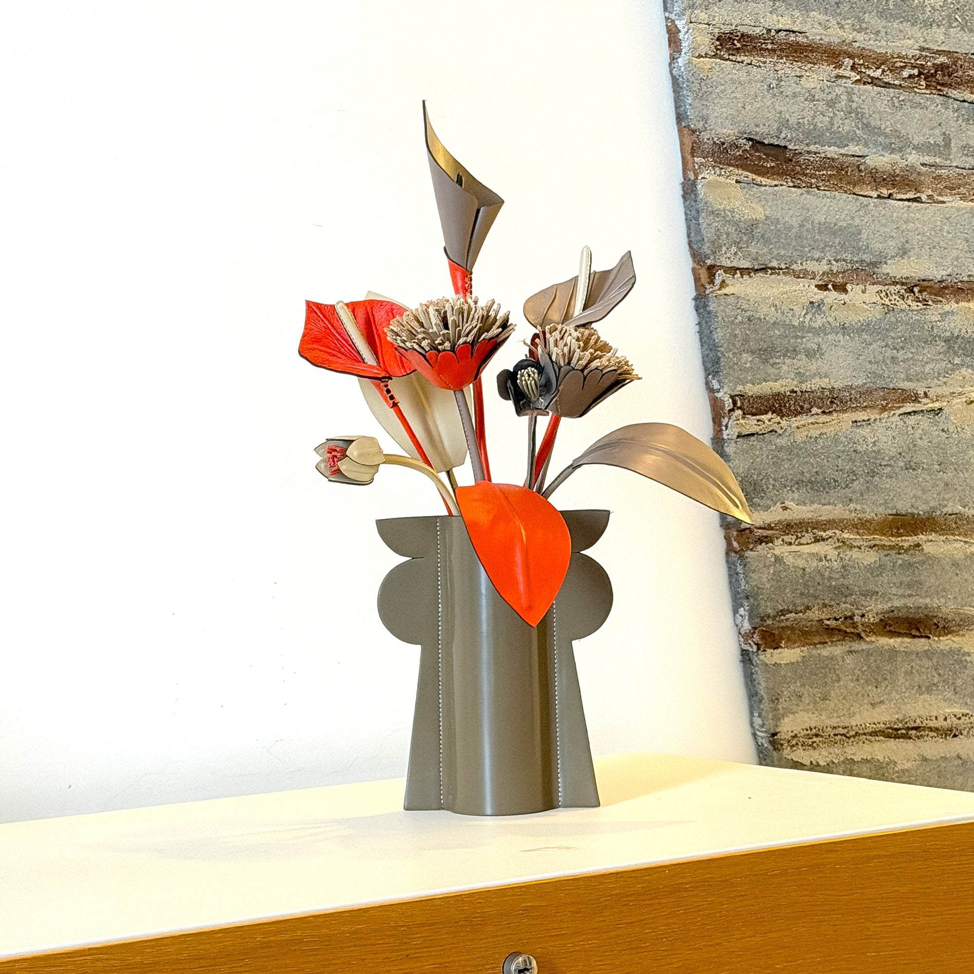 Floral Arrangement in Cream and Ochre Leather